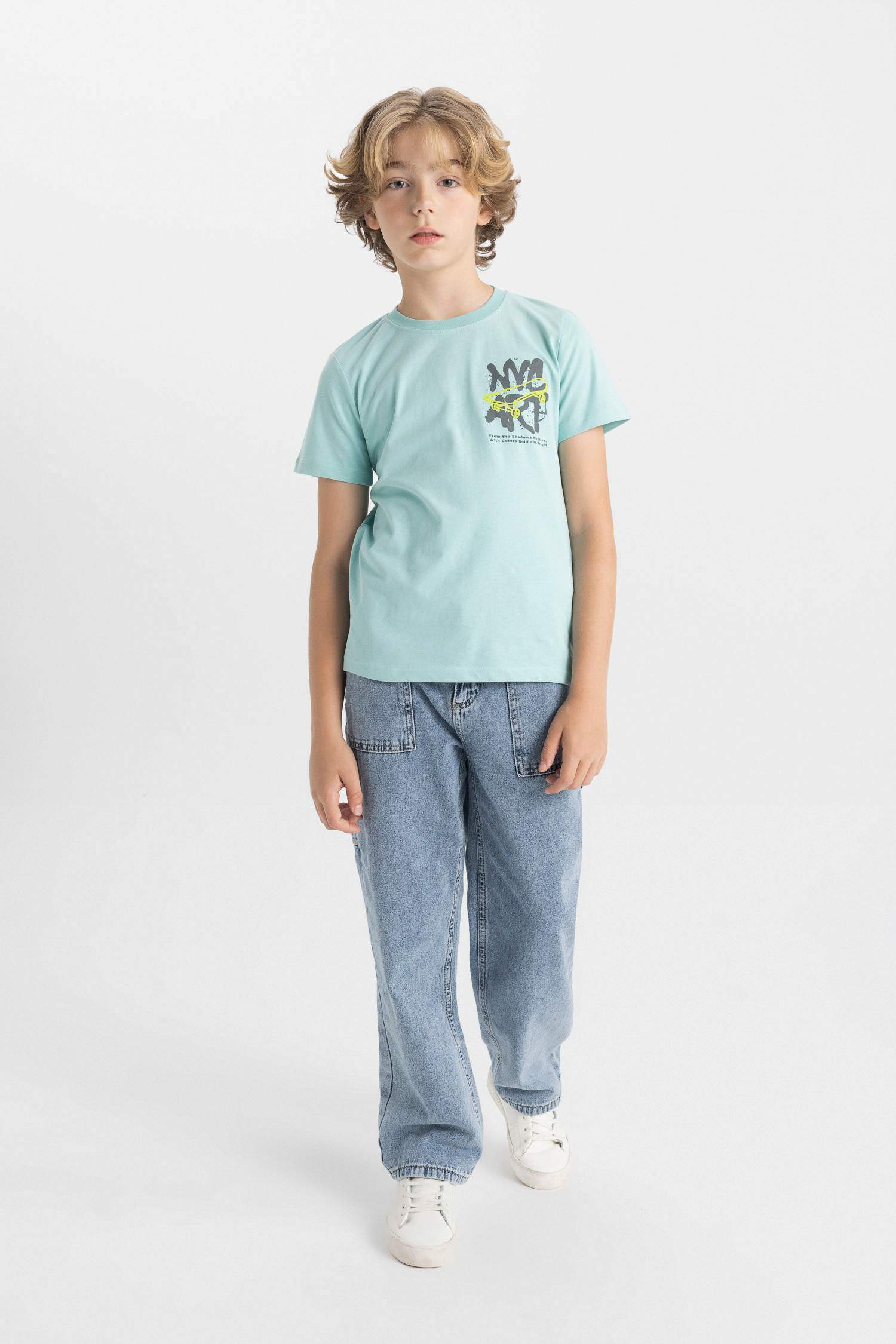 Erkek Çocuk Bisiklet Yaka Baskılı Kısa Kollu Tişört