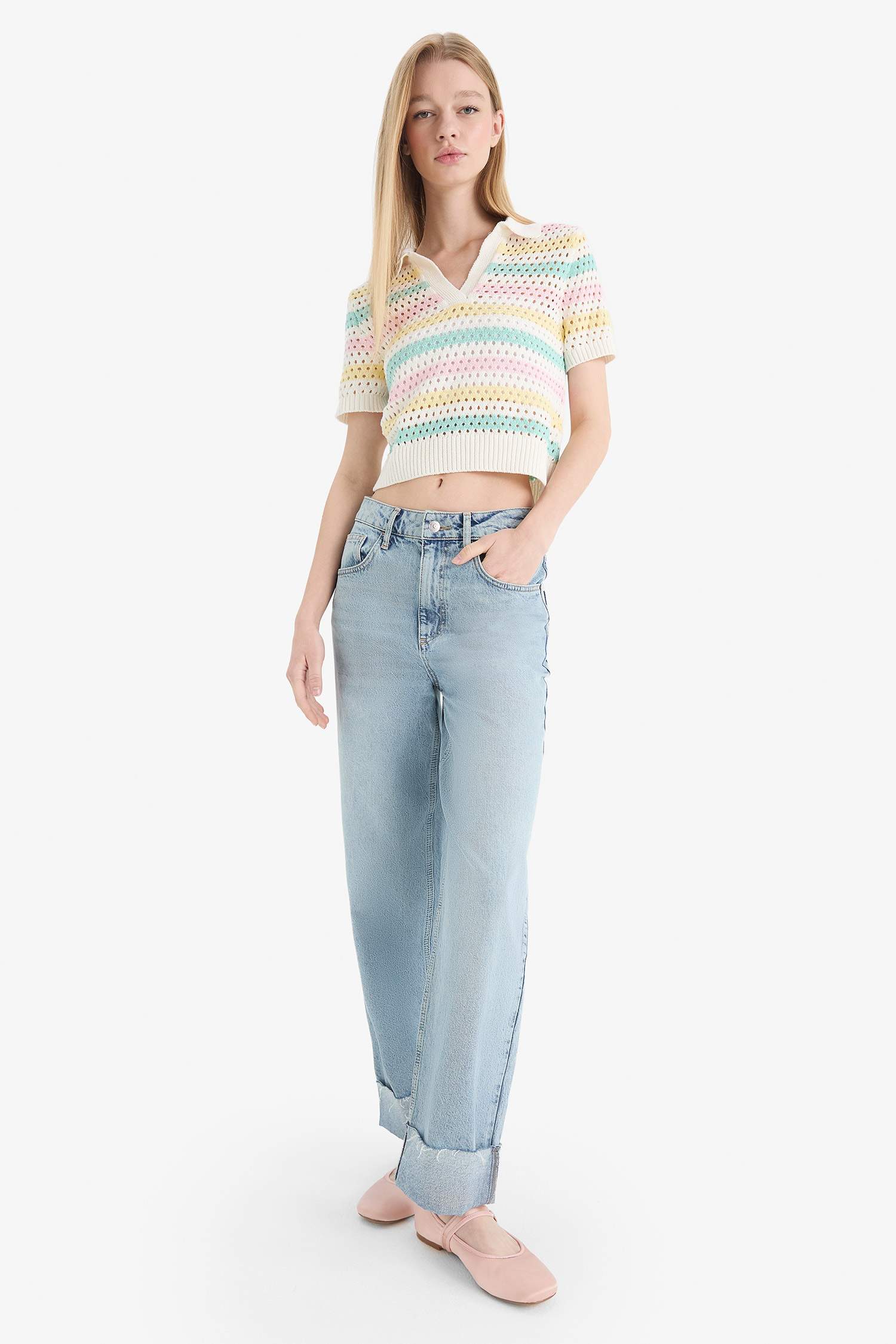 Coool Polo Yaka Renkli Kroşe Kısa Kollu Triko Tişört	