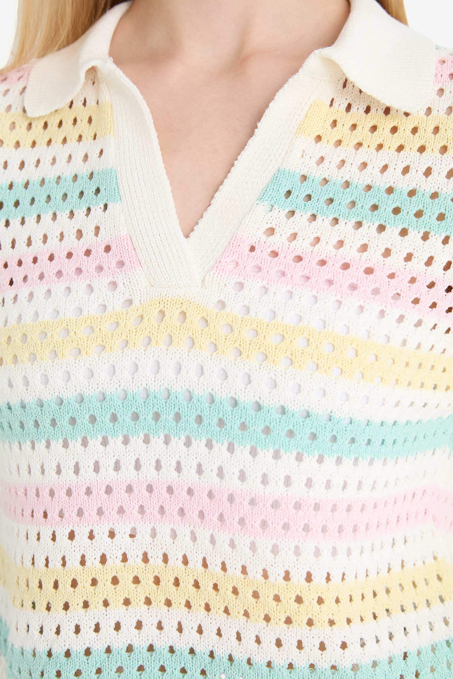 Coool Polo Yaka Renkli Kroşe Kısa Kollu Triko Tişört	