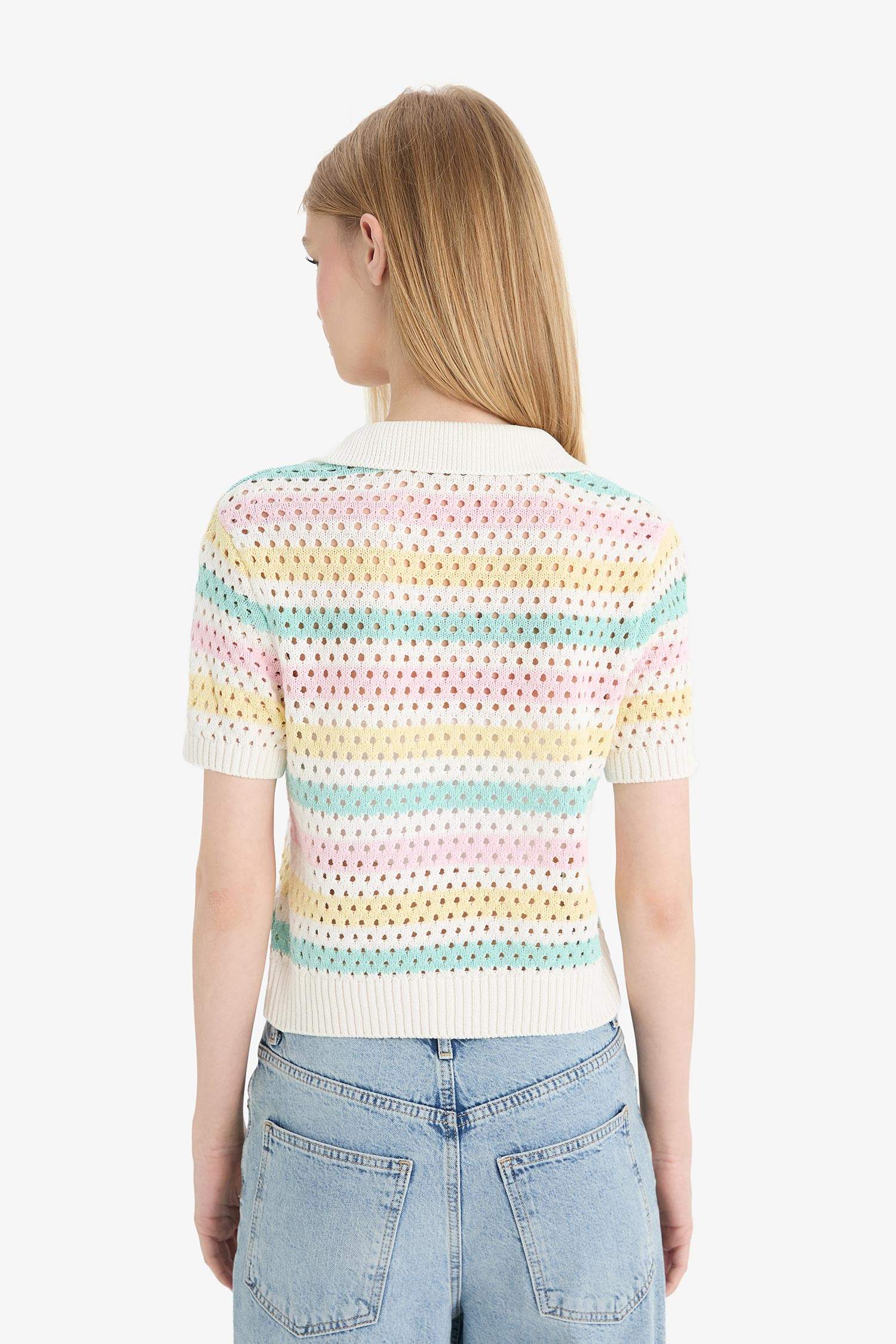 Coool Polo Yaka Renkli Kroşe Kısa Kollu Triko Tişört	