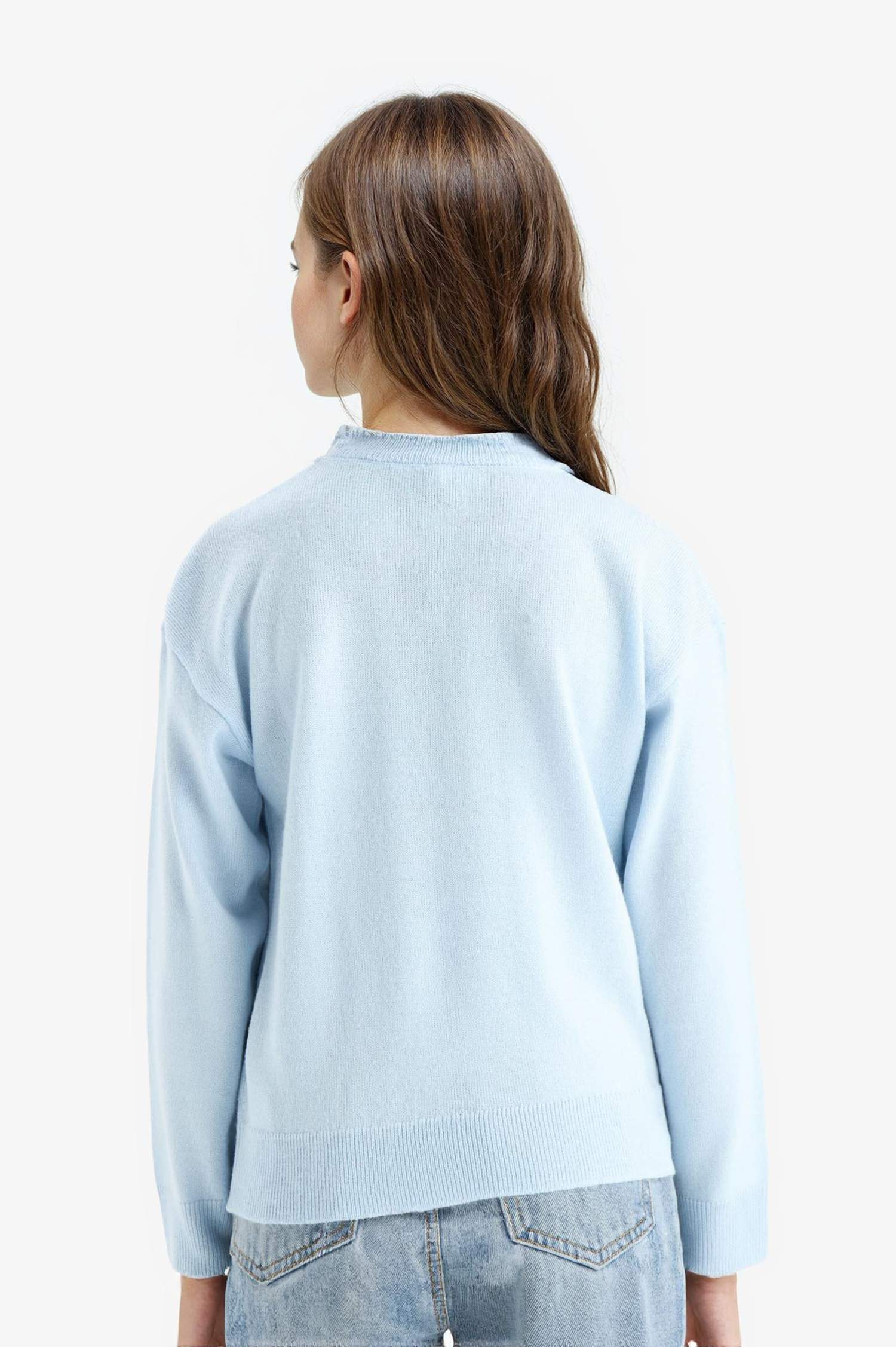 بلوفر قصة عادية بياقة مستديرة