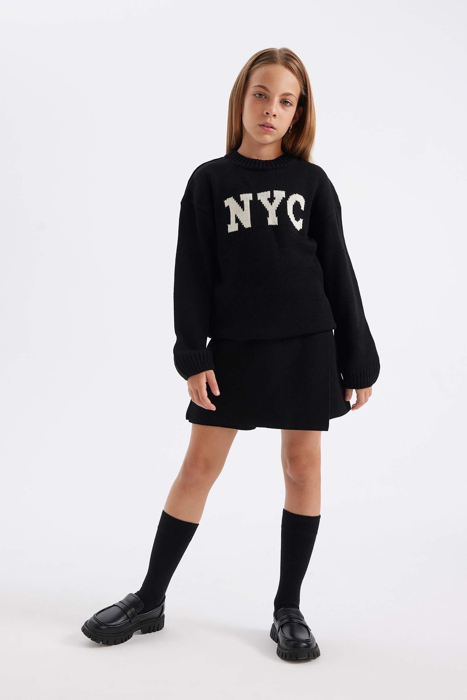 Girl Oversize Fit Written Patterned Knitted Pullover