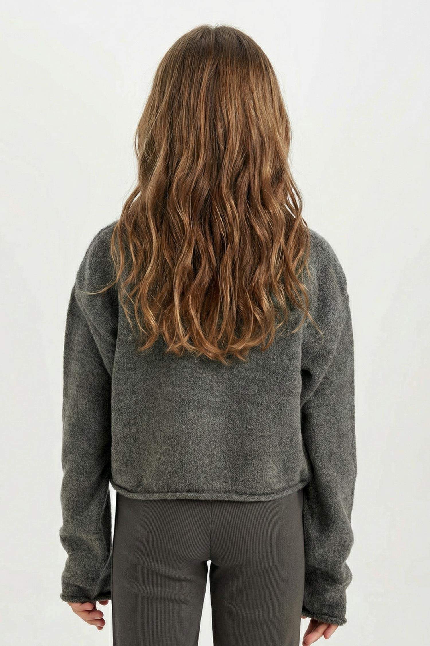 Kız Çocuk Standart Fit Bisiklet Yaka Basic Düz Triko Kazak