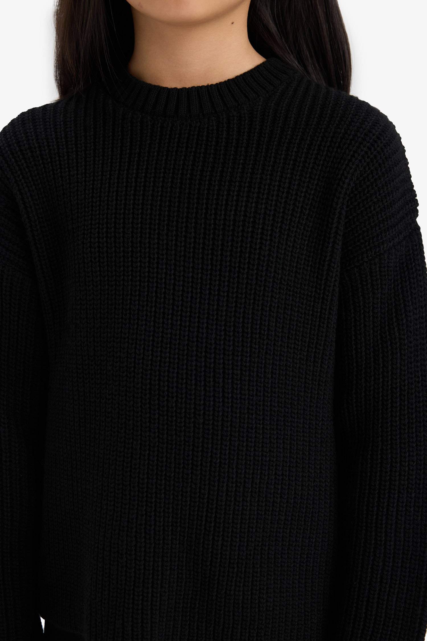 Kız Çocuk Standart Fit Bisiklet Yaka Triko Kazak