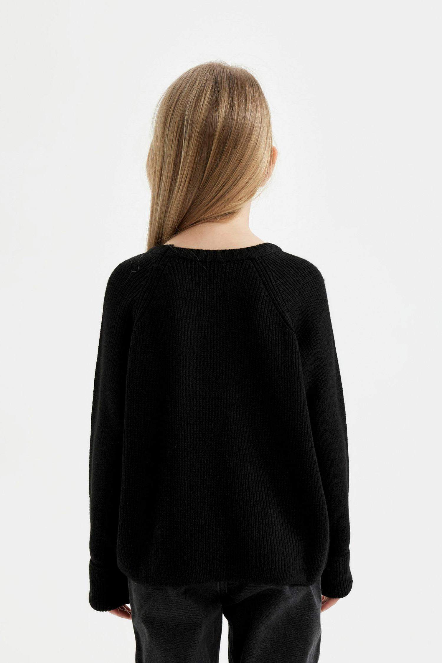 Pull tricot à col rond basique en noir à coupe standard pour Fille