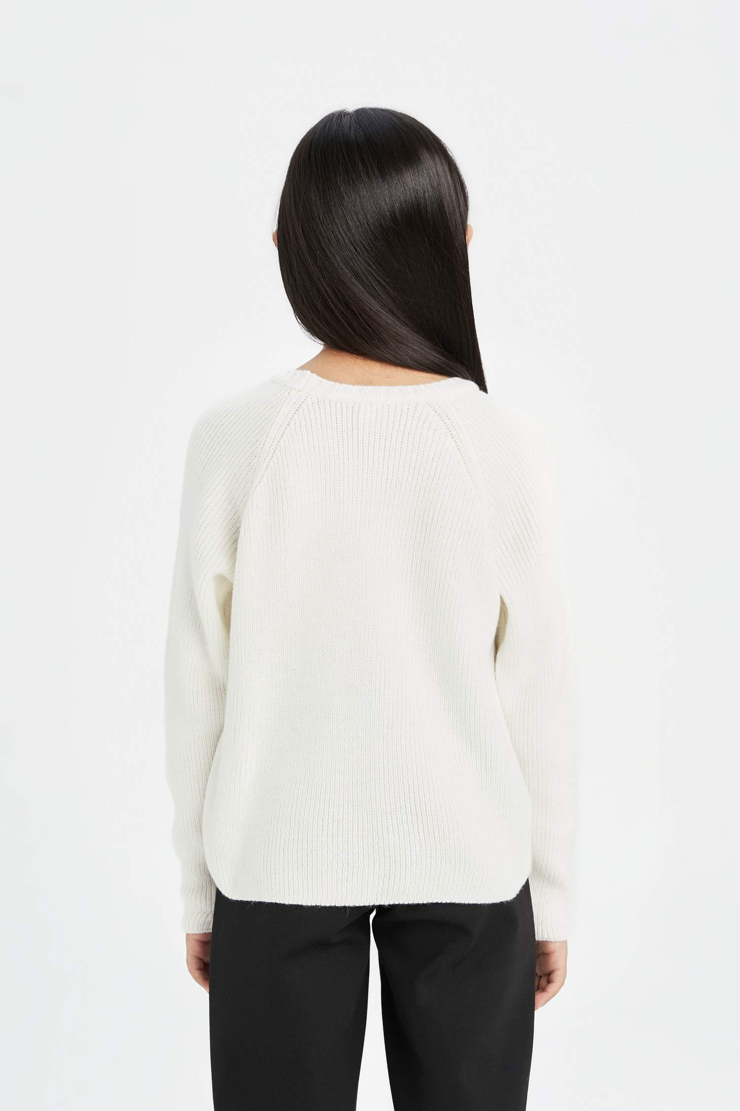 Pull tricot à col rond en écru à coupe standard pour Fille