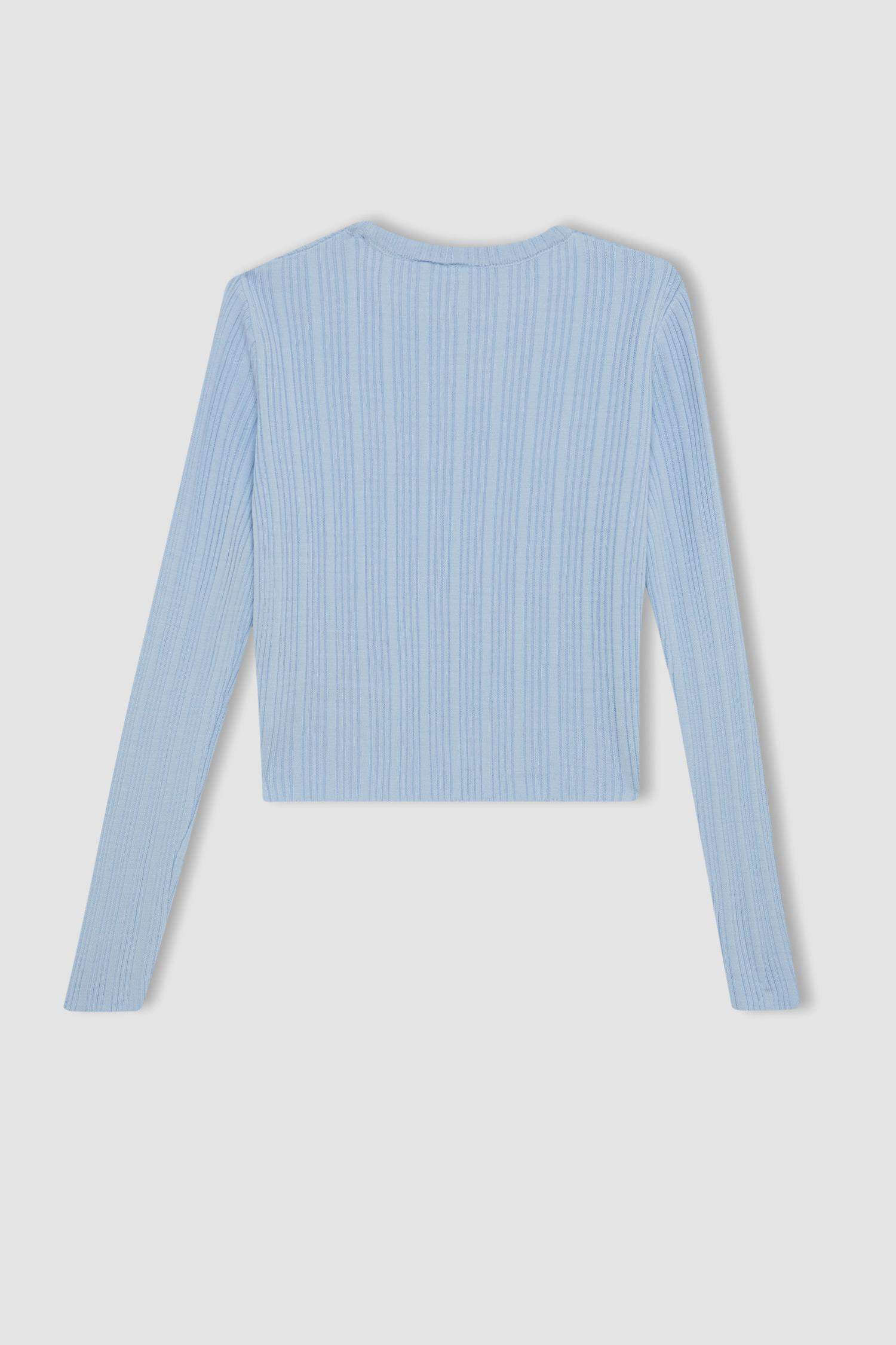 Kız Çocuk Mavi Standart Fit Bisiklet Yaka Triko Kazak