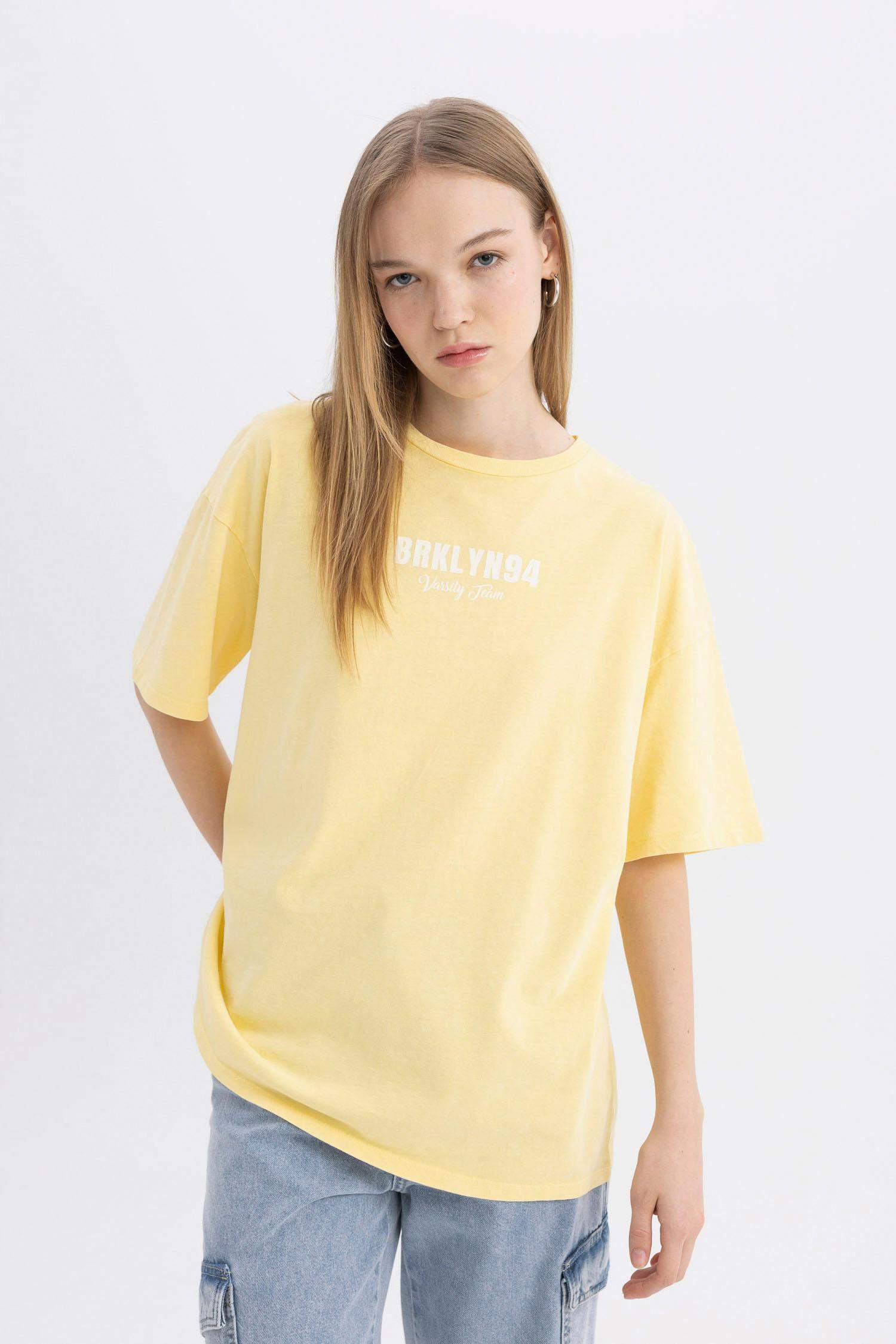 T-Shirt Oversize à manches courtess imprimé à Col Rond