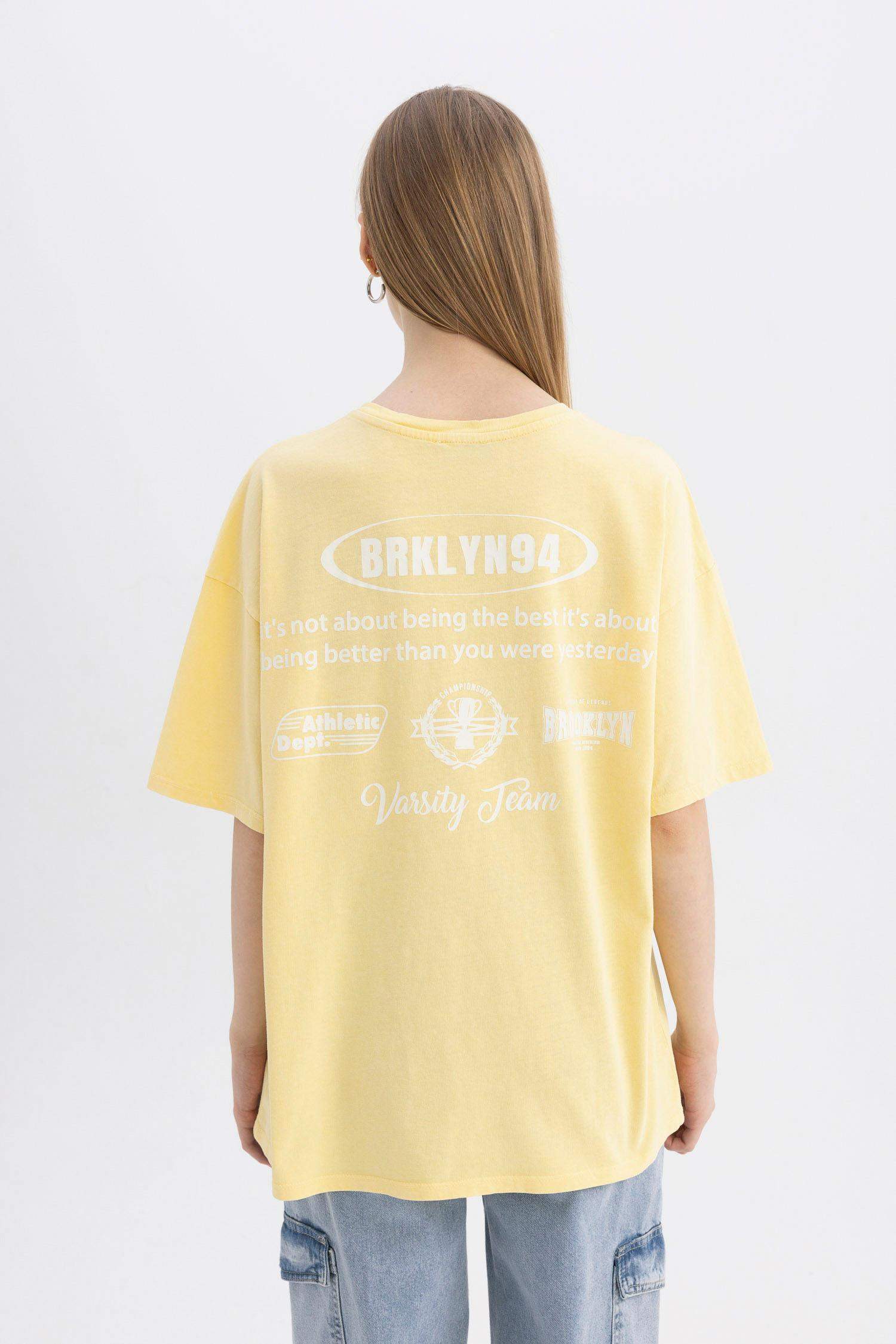 T-Shirt Oversize à manches courtess imprimé à Col Rond