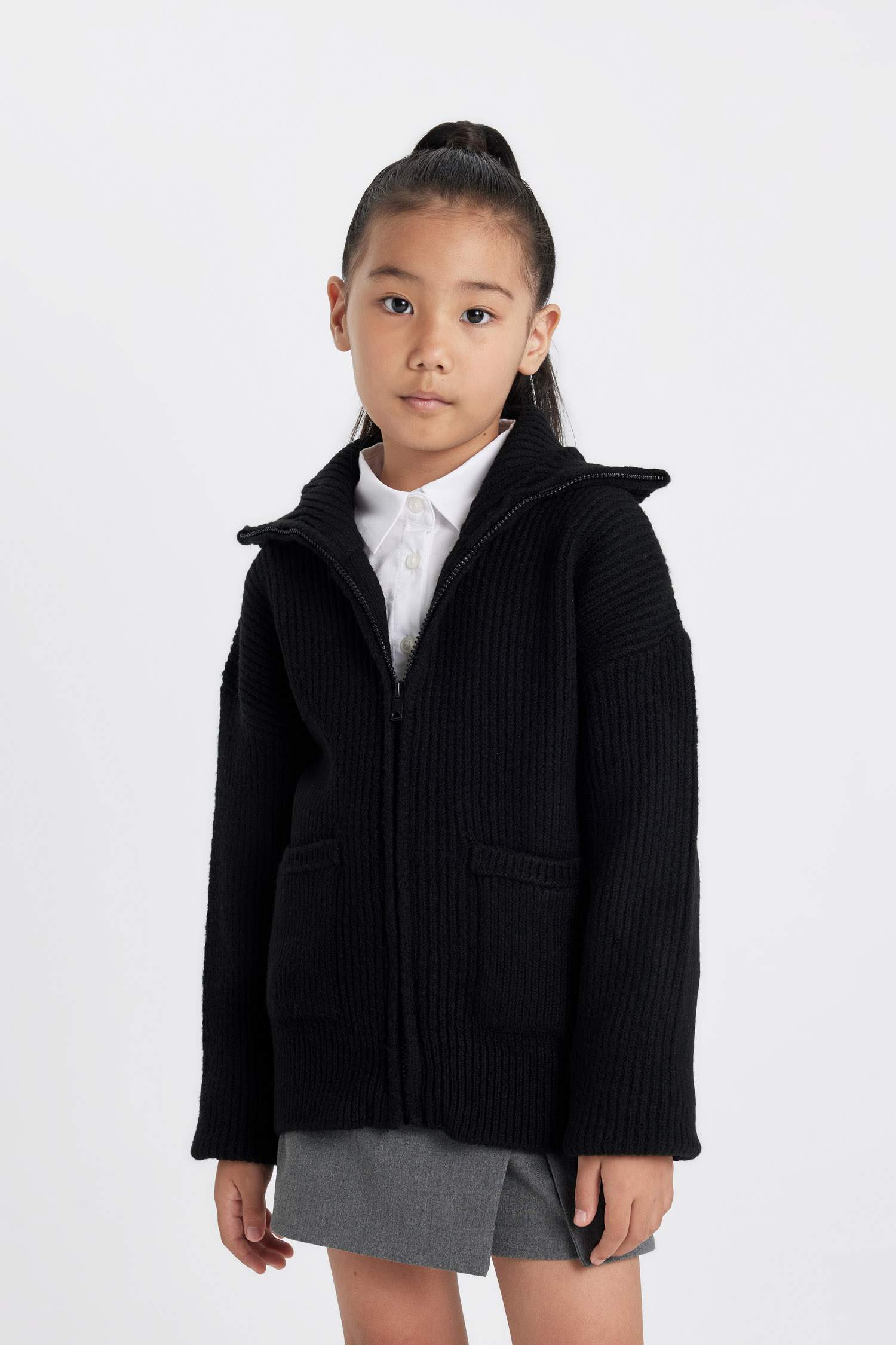 Girl Zippered Black School Sweatshirt