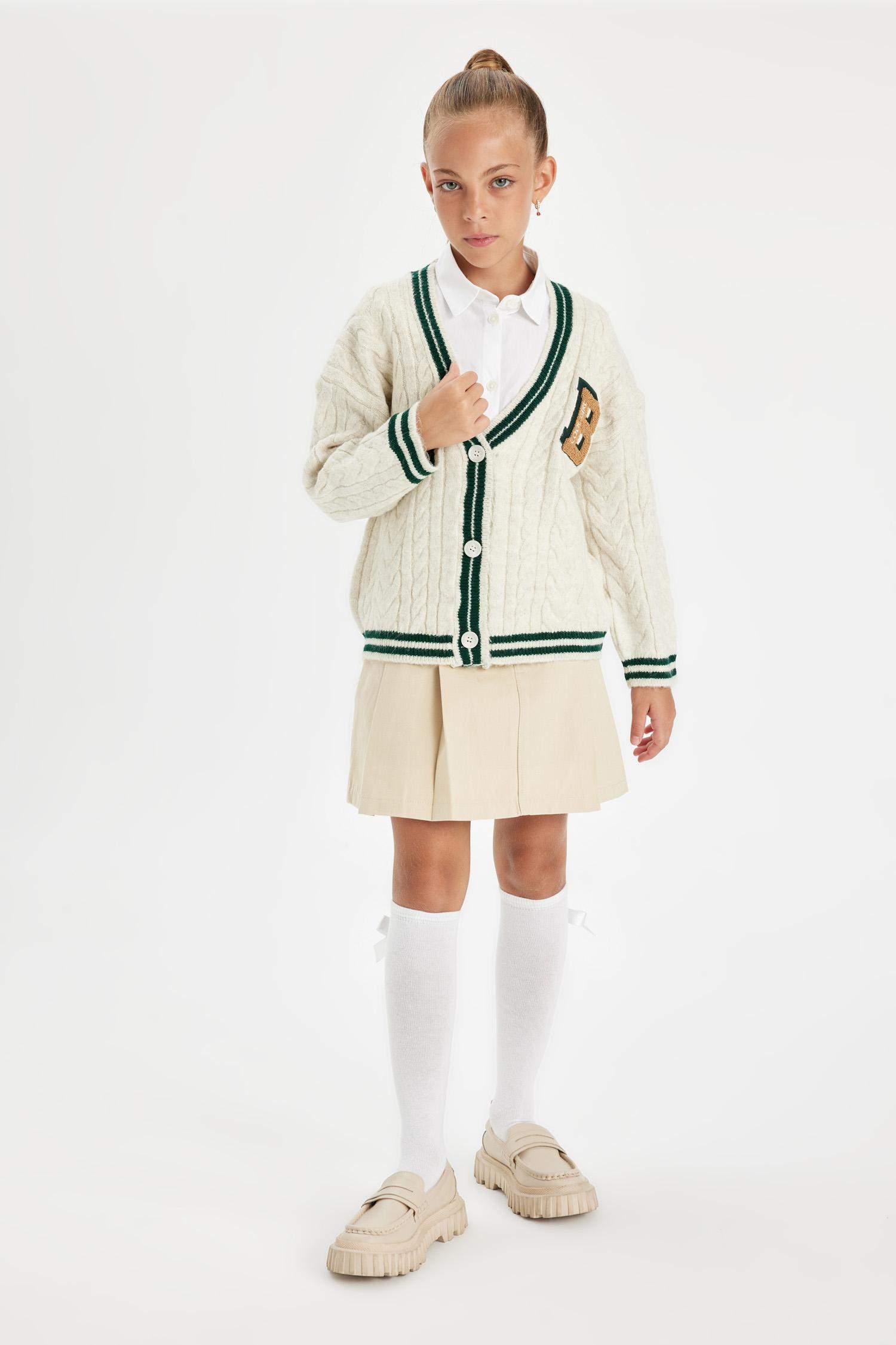 Kız Çocuk Triko V Yaka Düğmeli Okul Hırkası