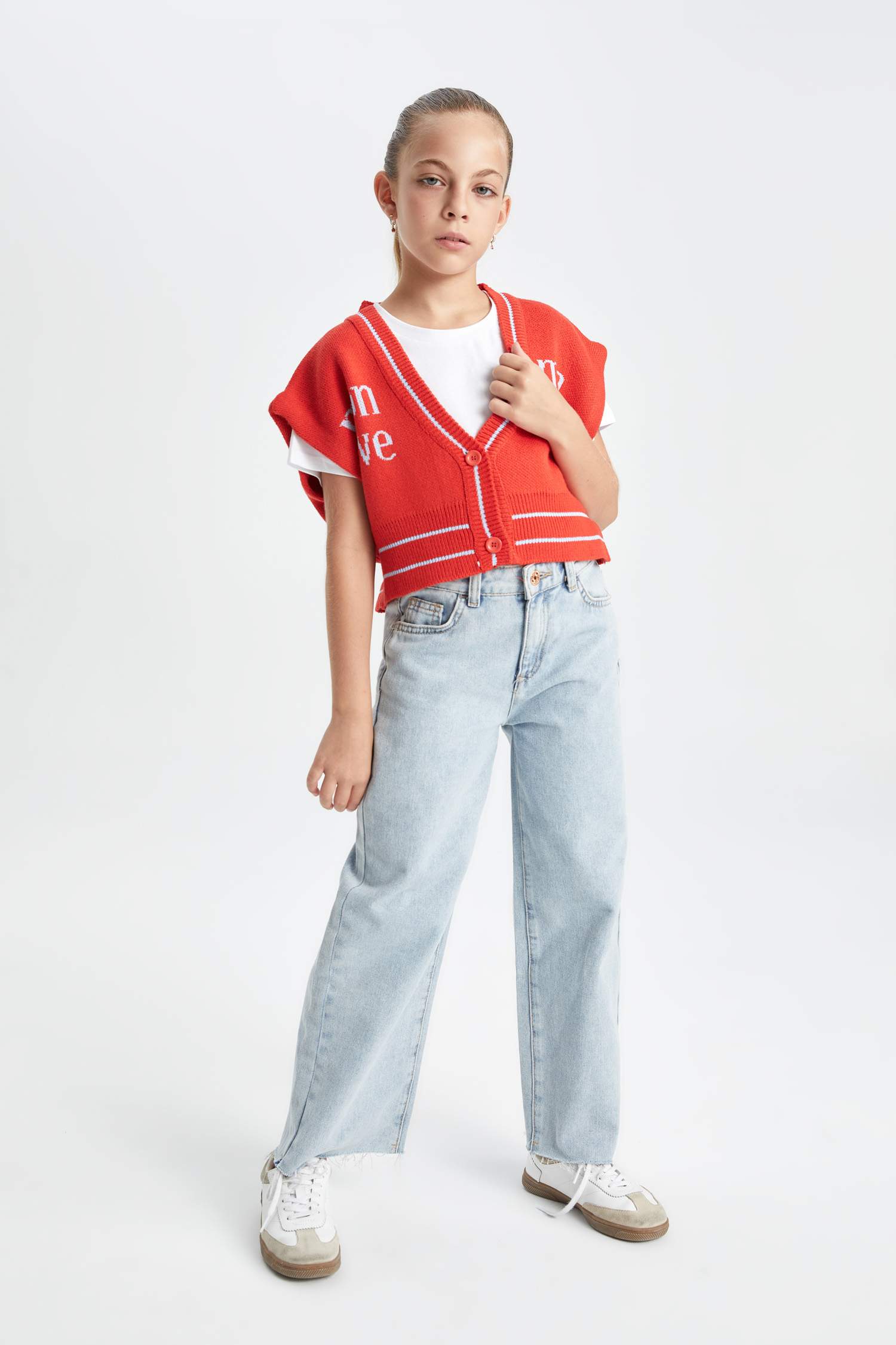 Gilet en tricot à col en V pour Fille