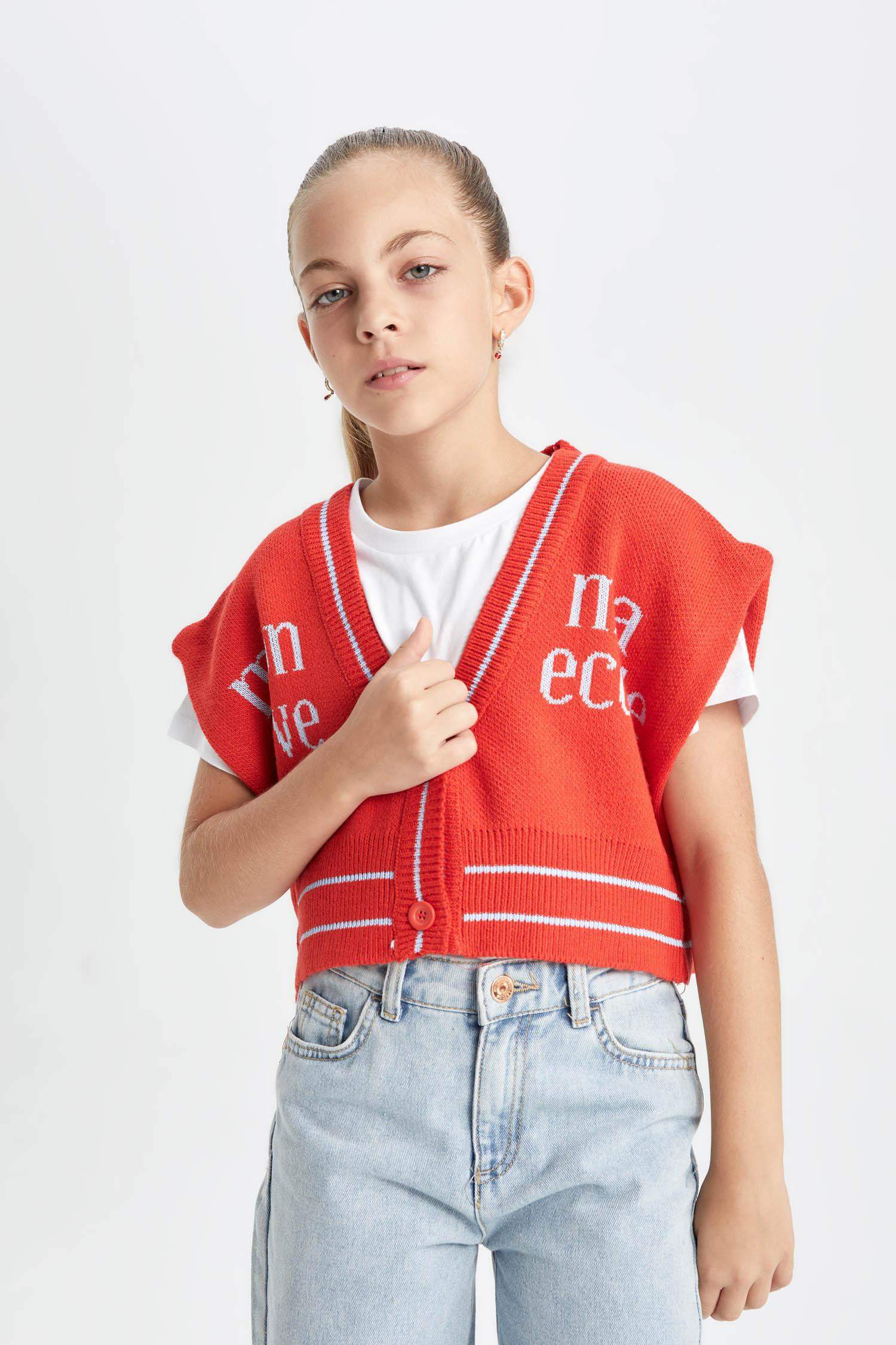 Gilet en tricot à col en V pour Fille