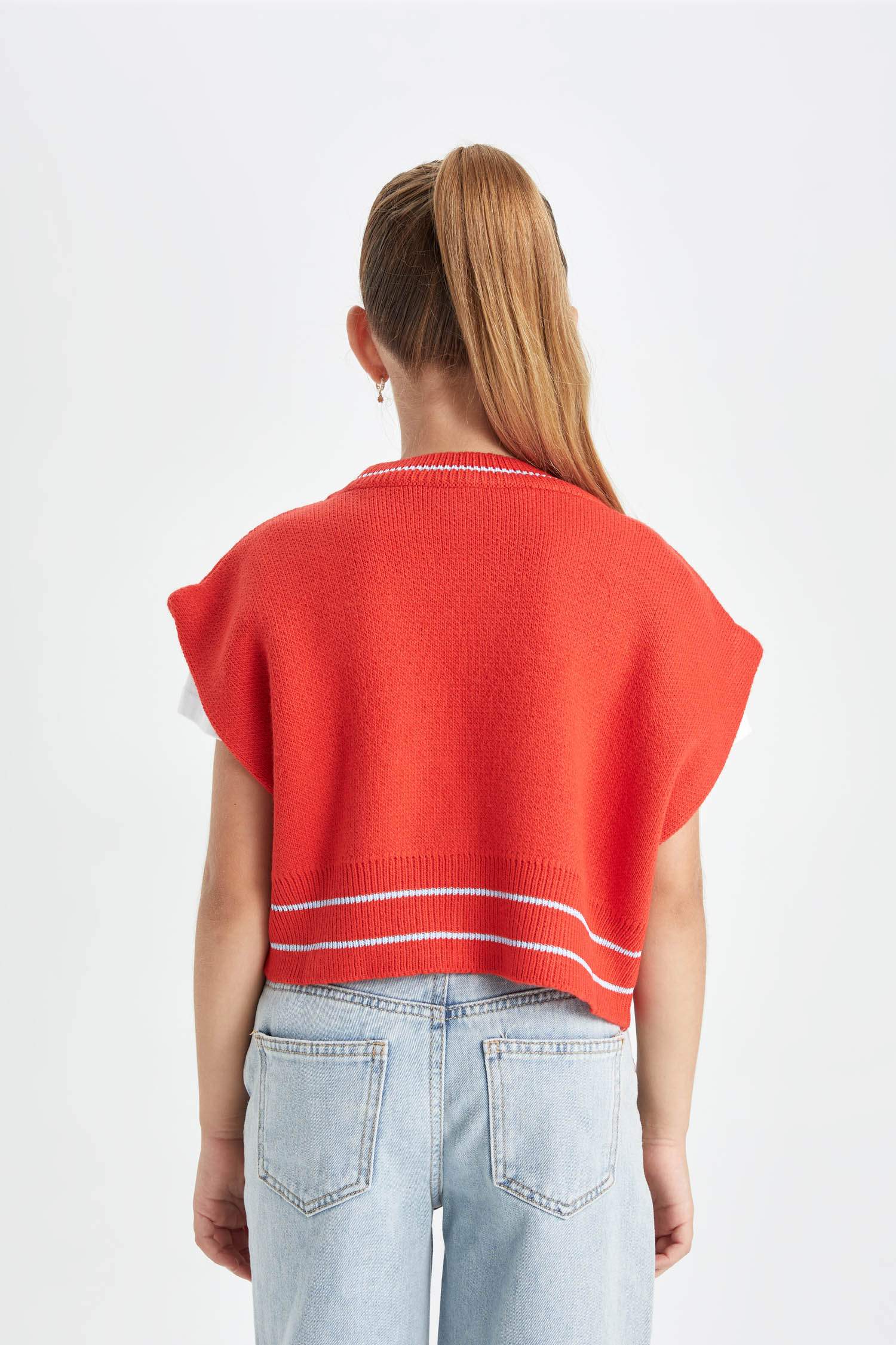 Gilet en tricot à col en V pour Fille