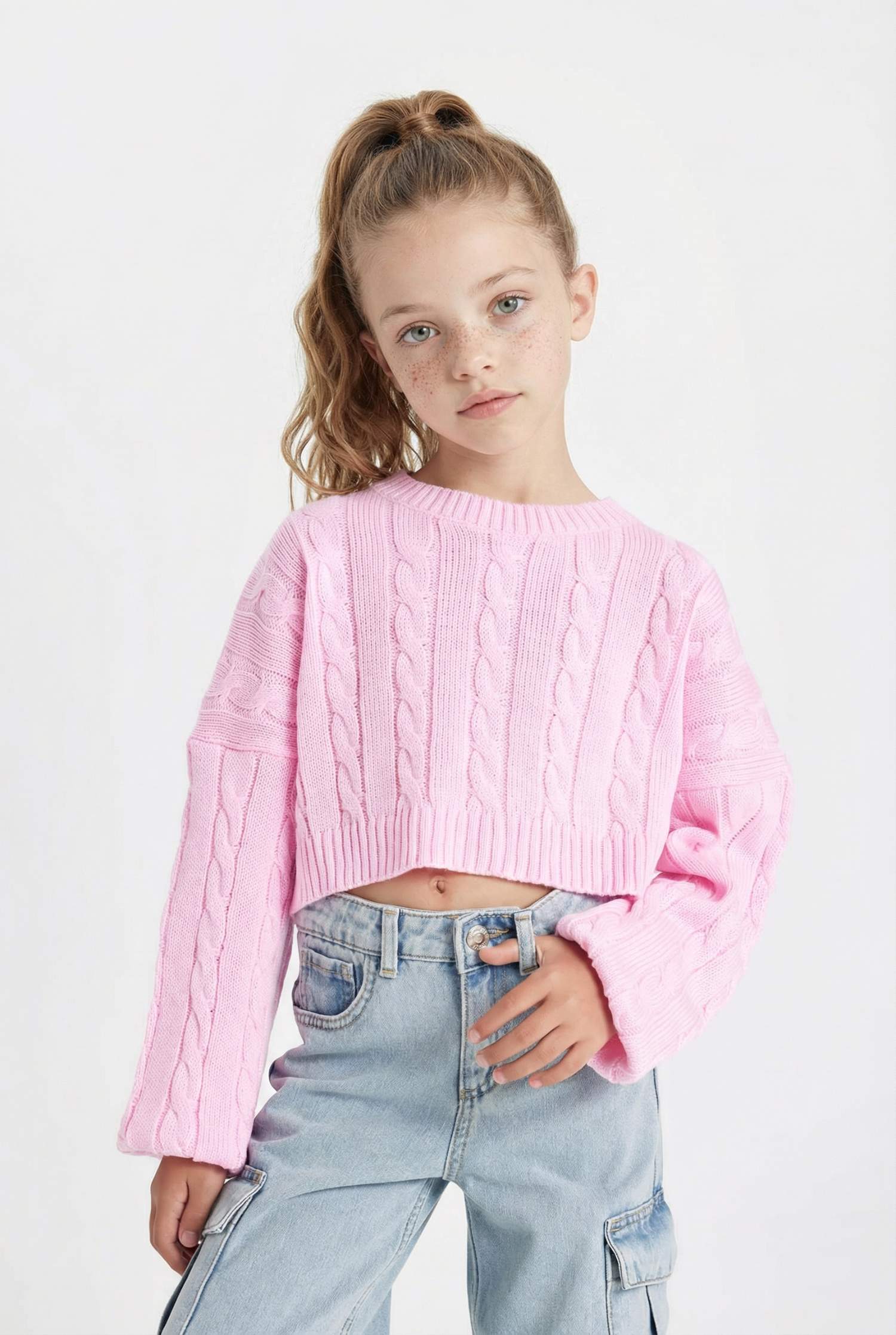Girl Crew Neck Crop Pullover