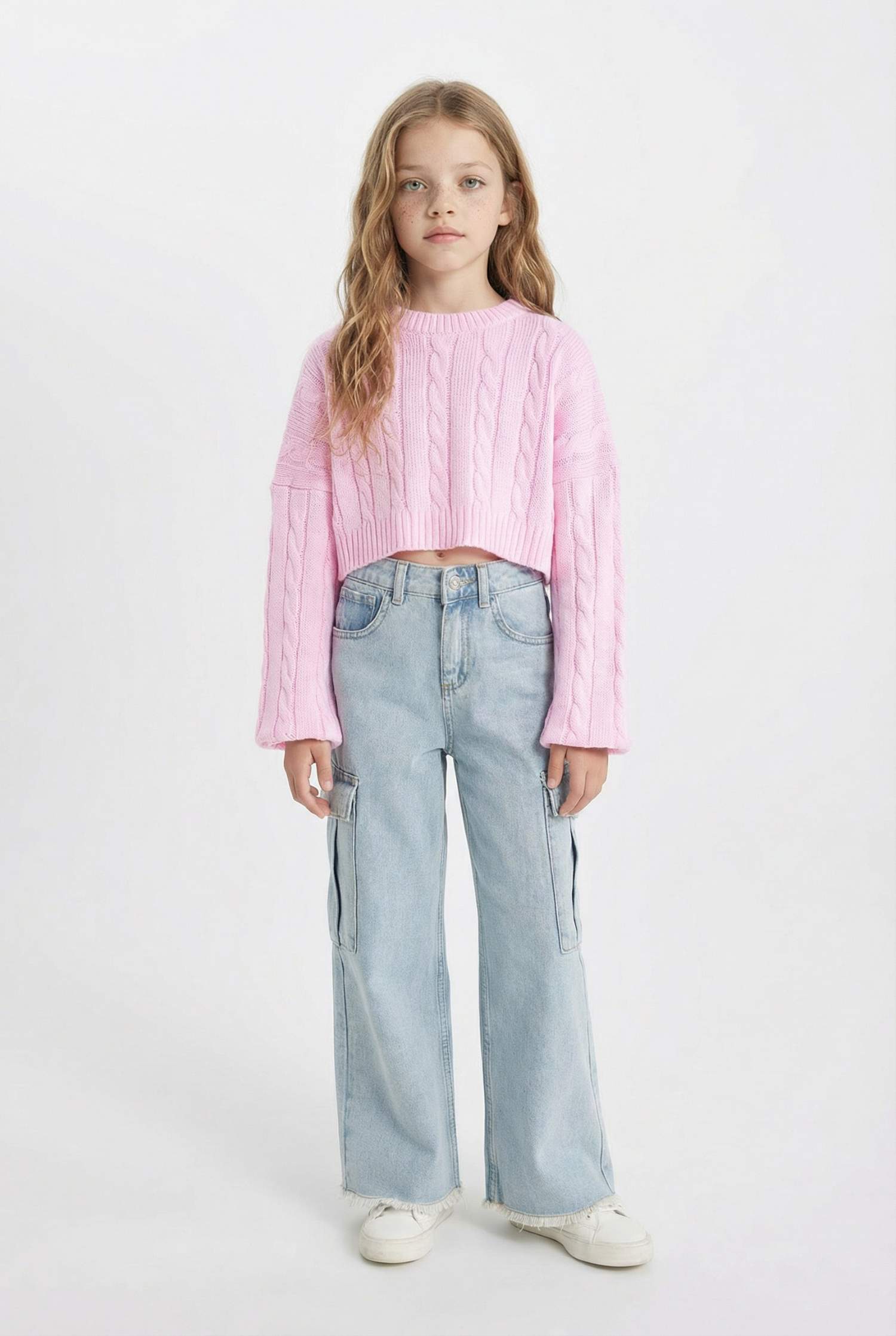 Girl Crew Neck Crop Pullover