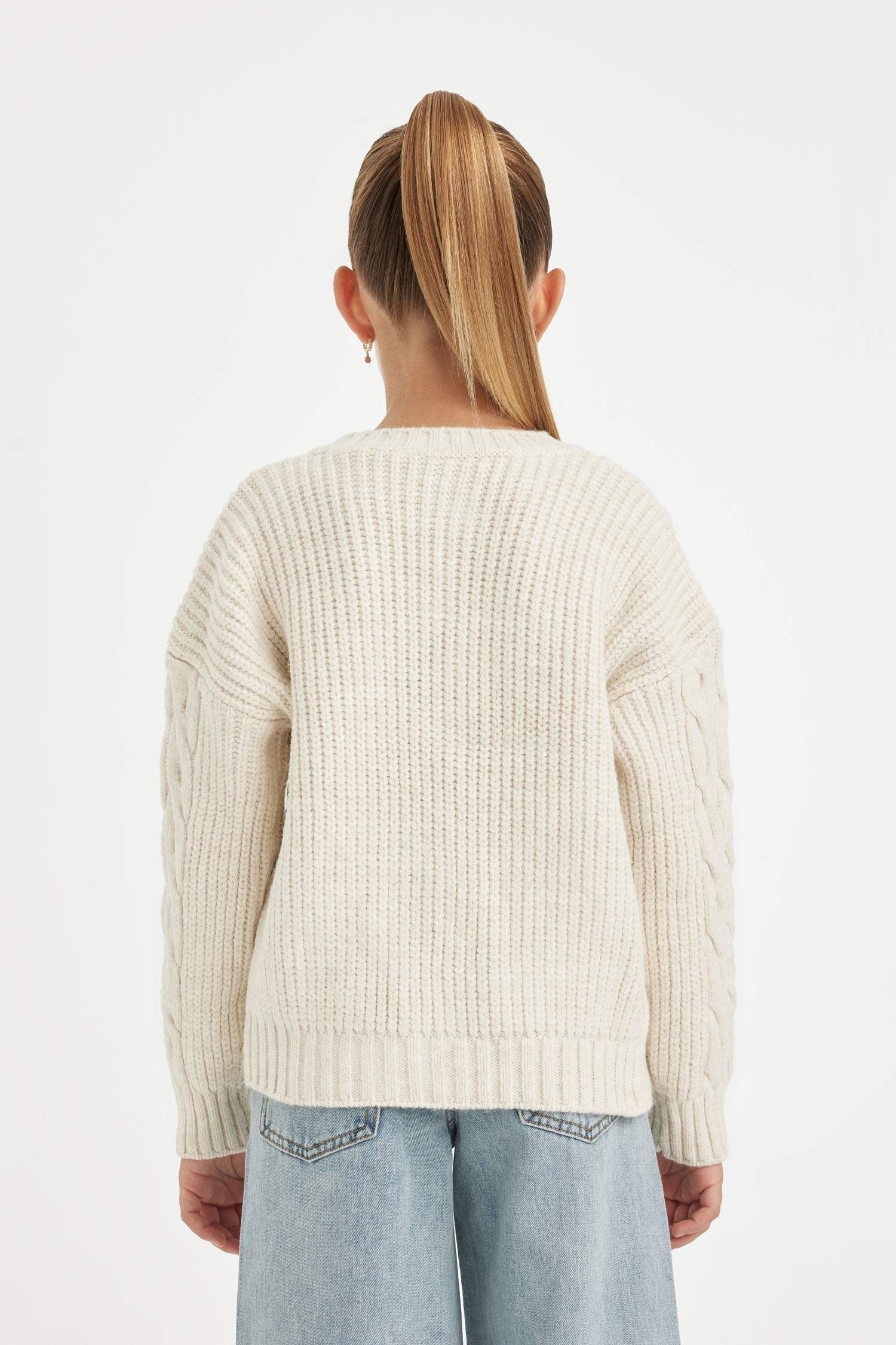 Kız Çocuk Triko Bisiklet Yaka Düğmeli Hırka