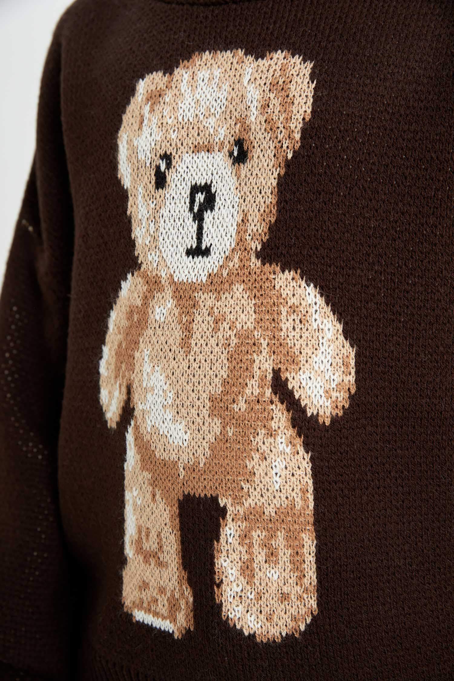 Pull en tricot oversize à motif ourson à coupe ample et col rond pour Fille