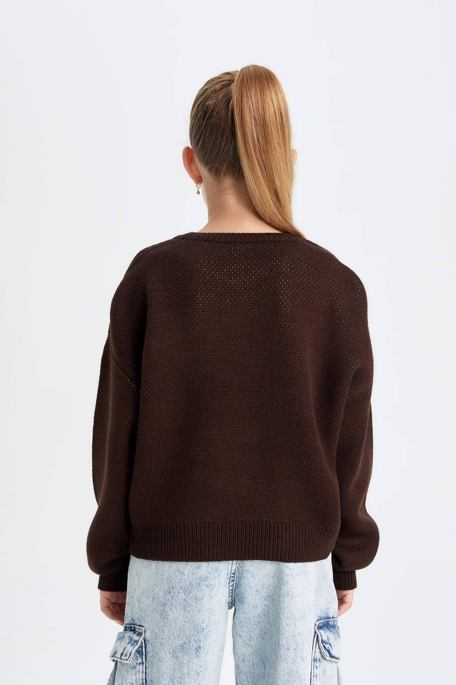 Pull en tricot oversize à motif ourson à coupe ample et col rond pour Fille