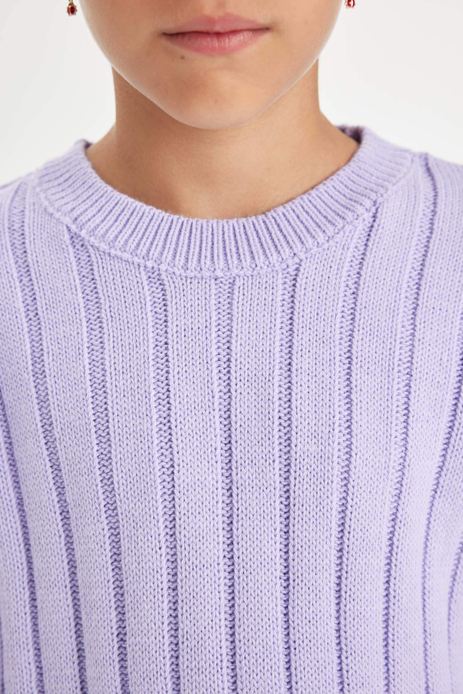 Kız Çocuk Oversize Geniş Kalıp Bisiklet Yaka Basic Düz Triko Kazak