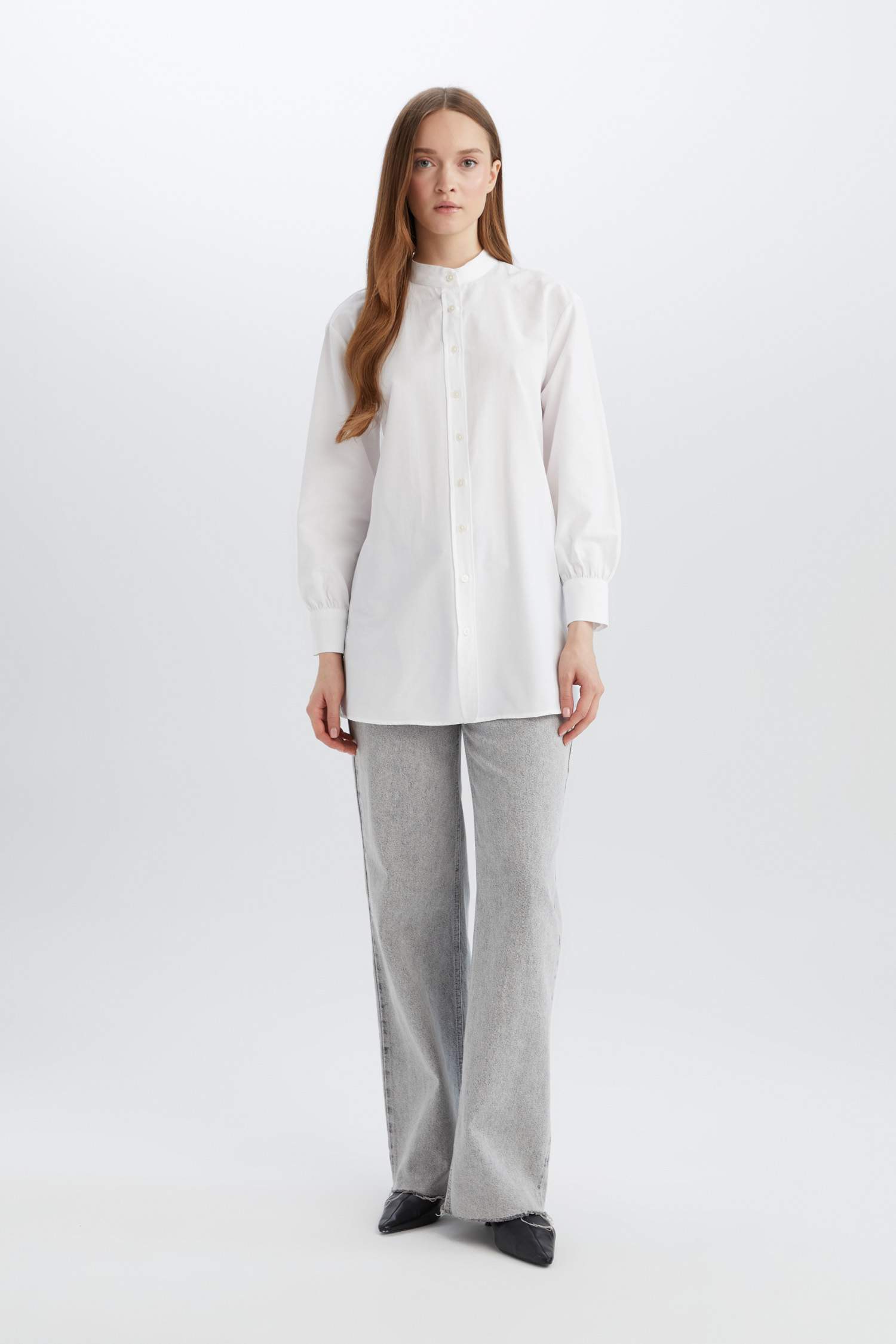 Tunique en Popeline Coupe Relax à Manches Longues