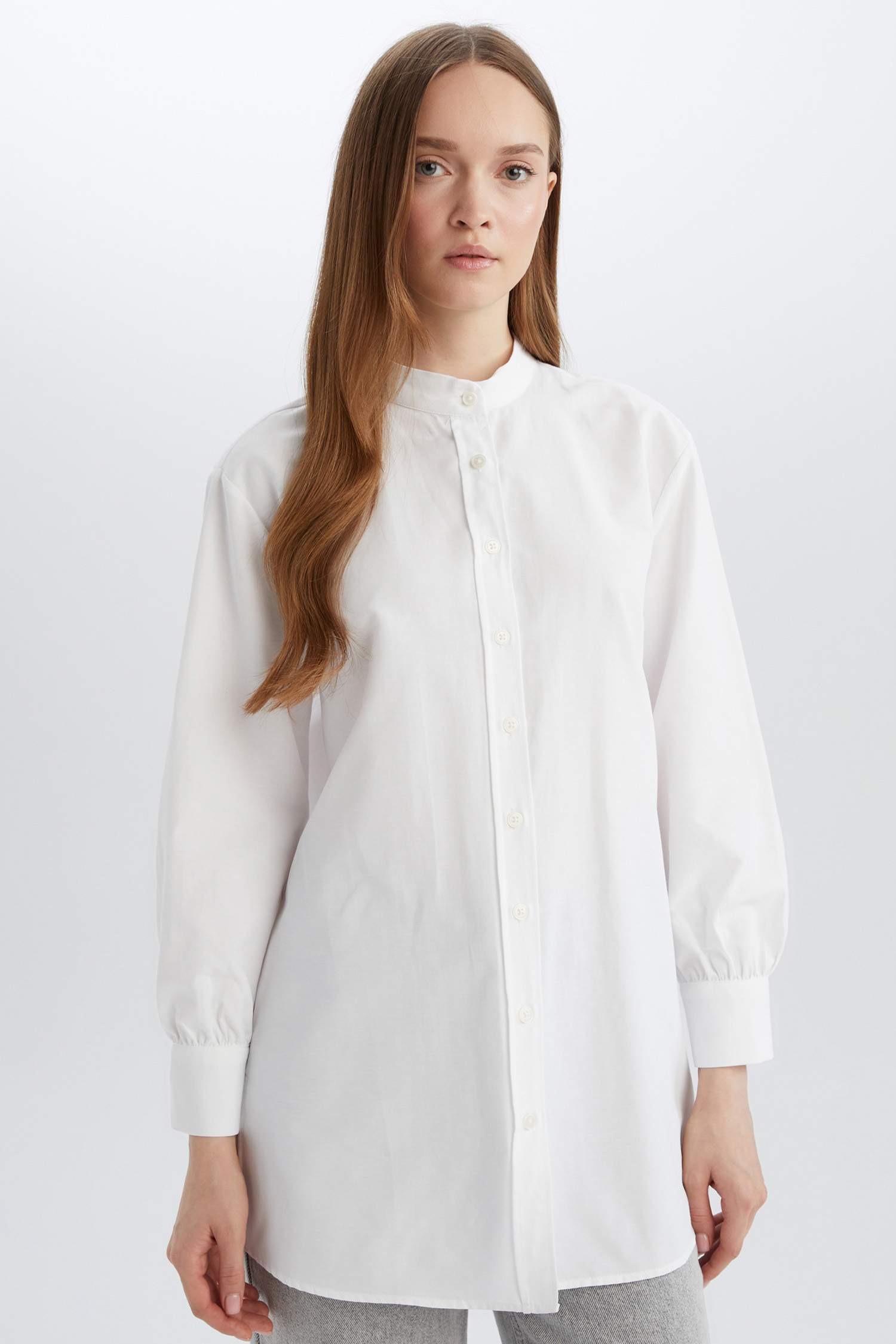 Tunique en Popeline Coupe Relax à Manches Longues