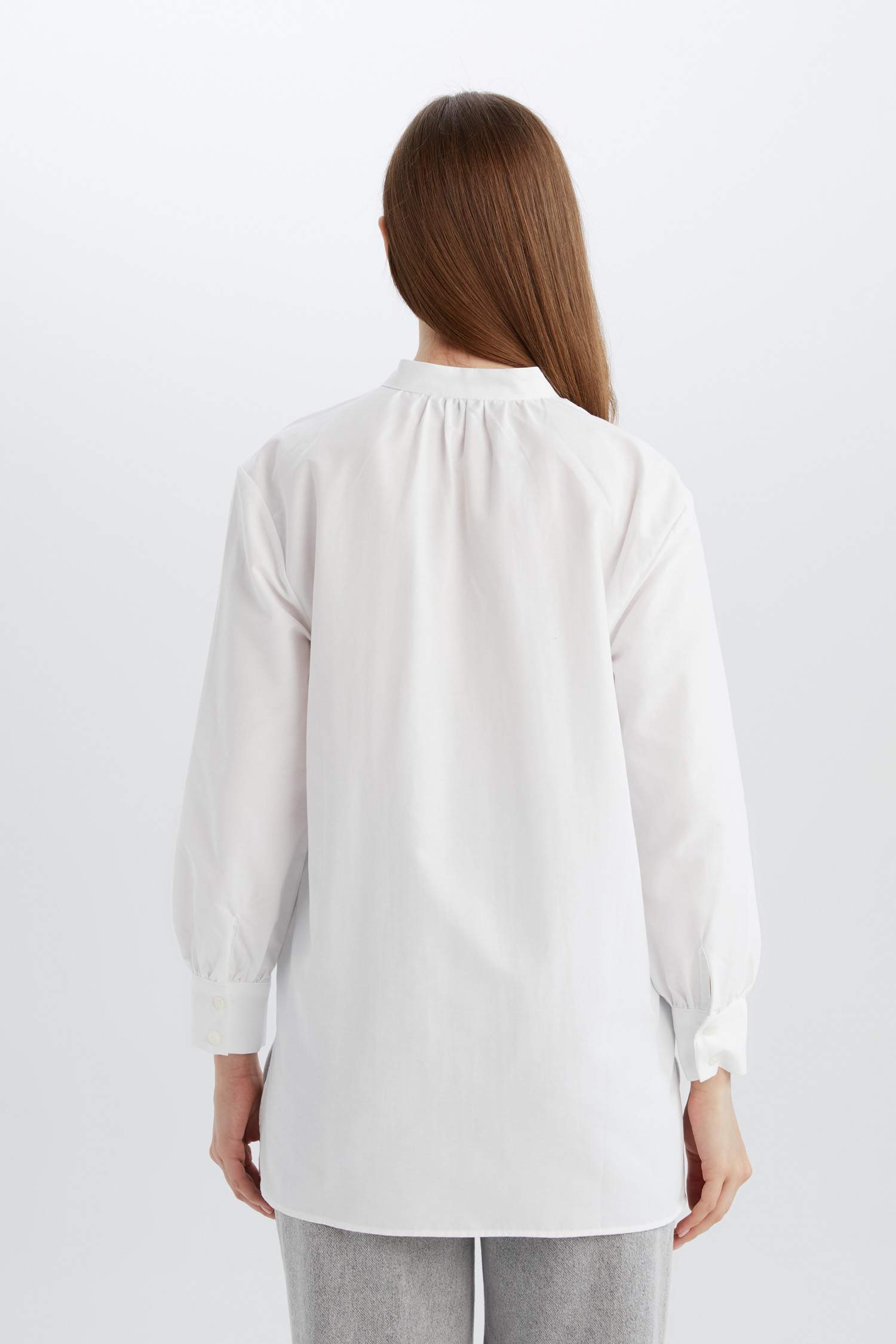 Tunique en Popeline Coupe Relax à Manches Longues