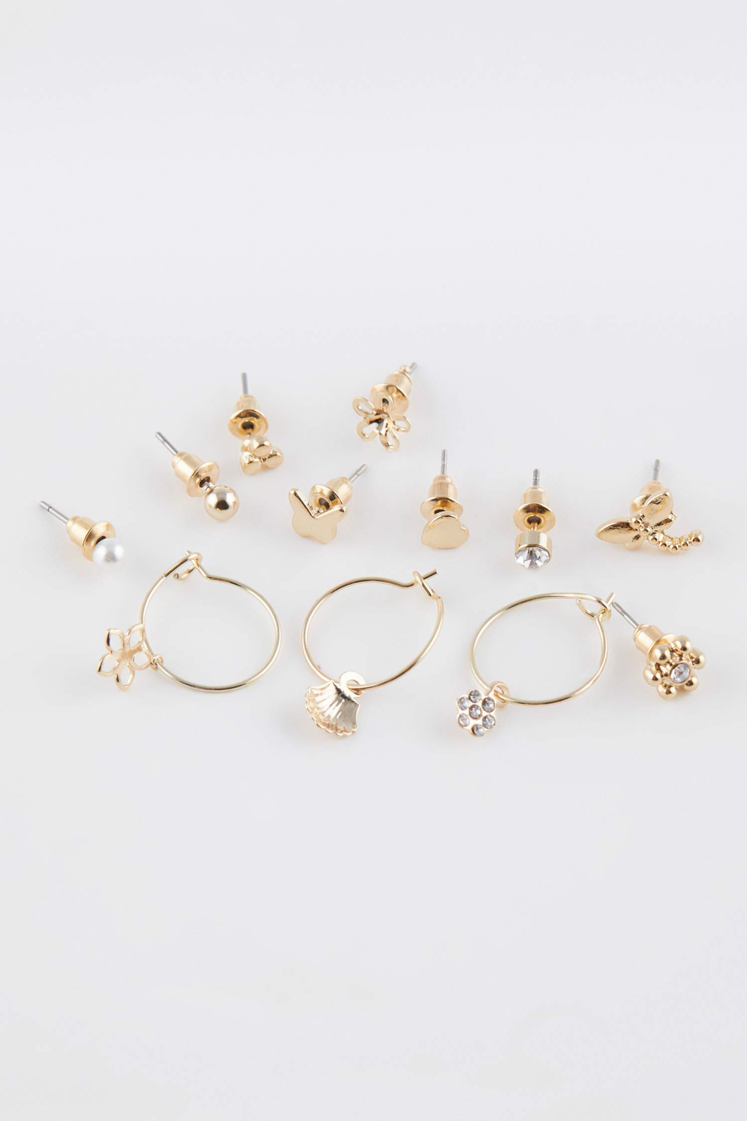 Woman 12 Piece Gold Earrings