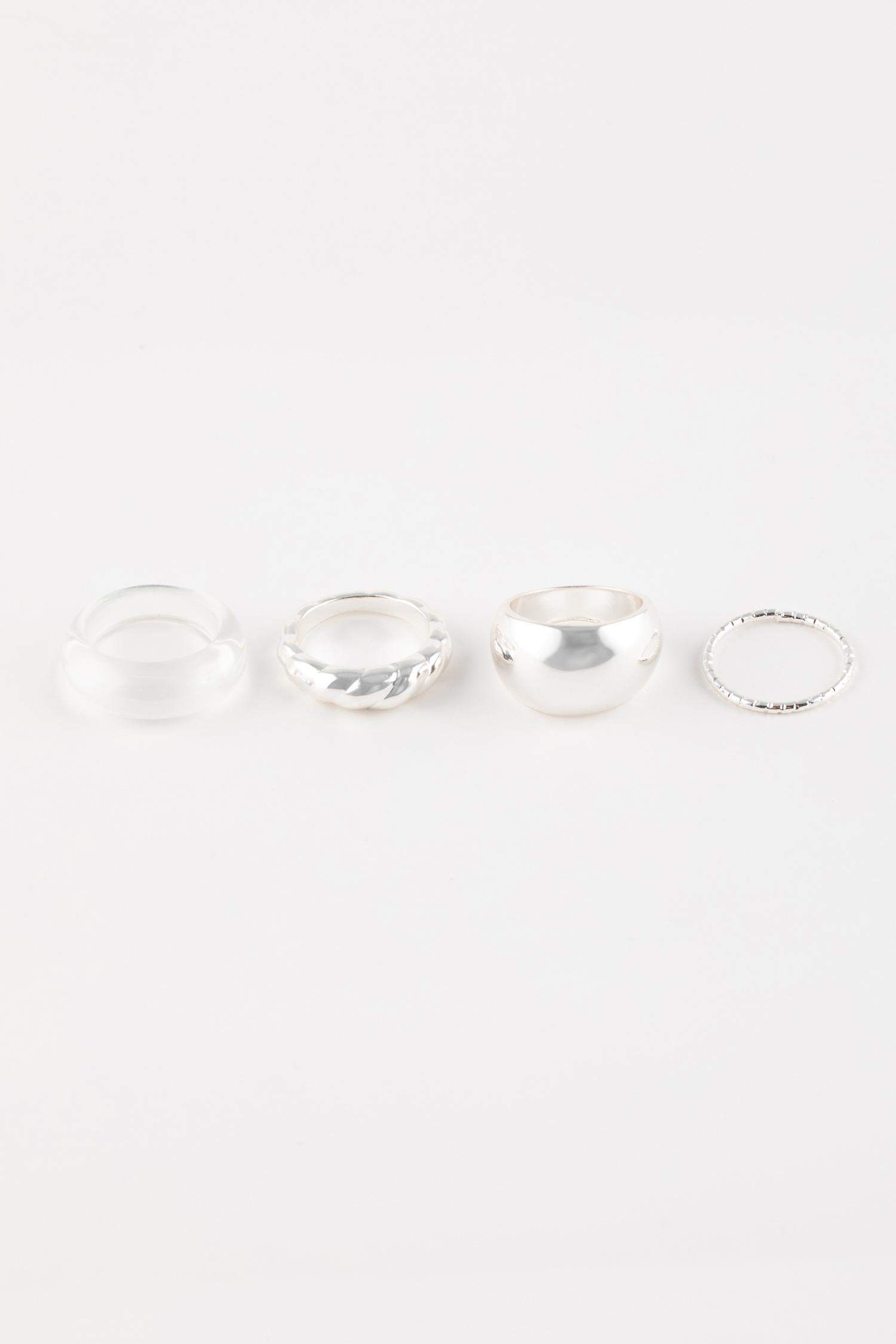 خاتم حريمي فضي - 4 قطع