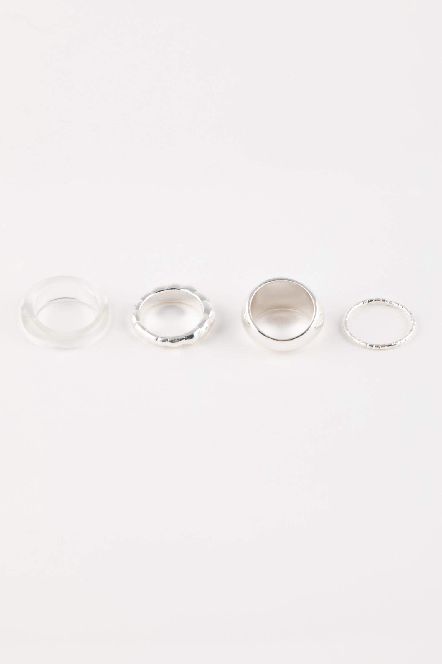 خاتم حريمي فضي - 4 قطع