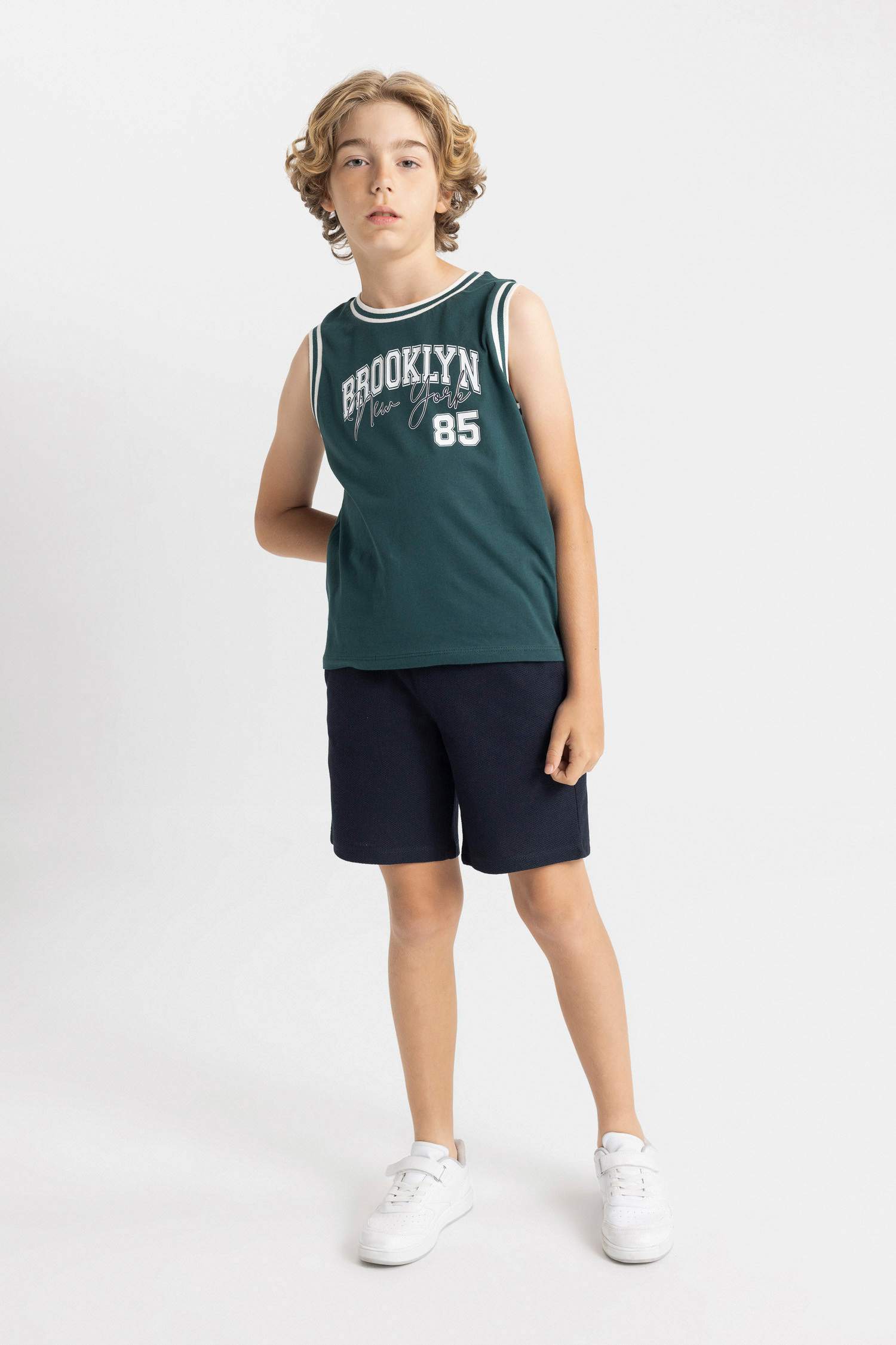 Erkek Çocuk 2'li Takım Bisiklet Yaka Baskılı Atlet Şort