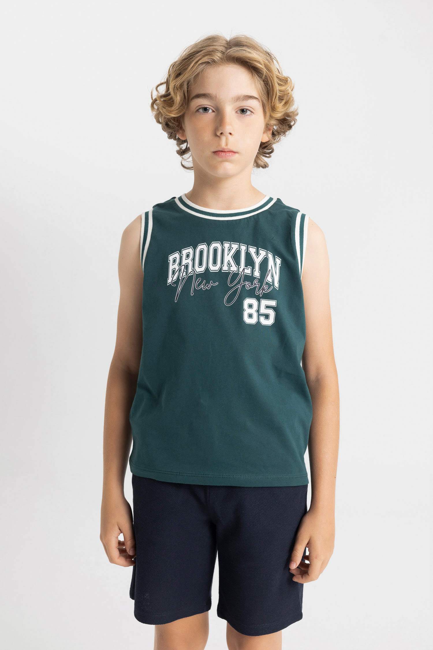 Erkek Çocuk 2'li Takım Bisiklet Yaka Baskılı Atlet Şort