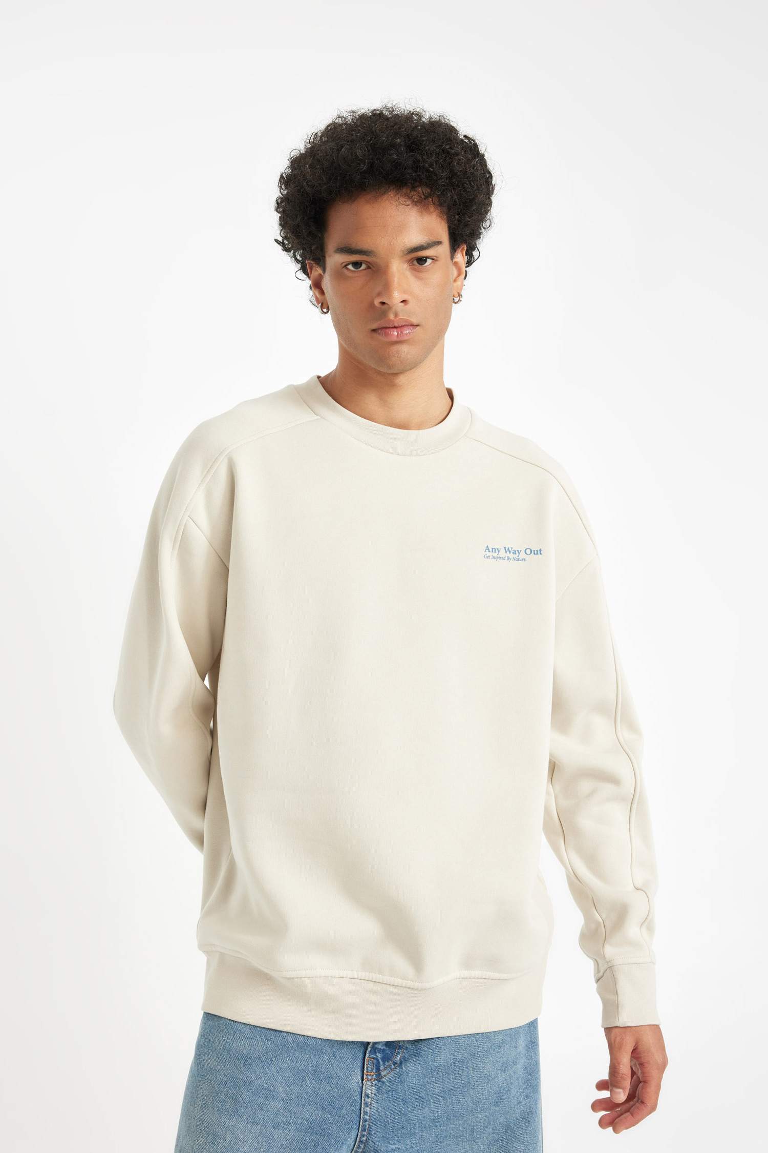 Boxy Fit Bisiklet Yaka Sırt Baskılı Sweatshirt