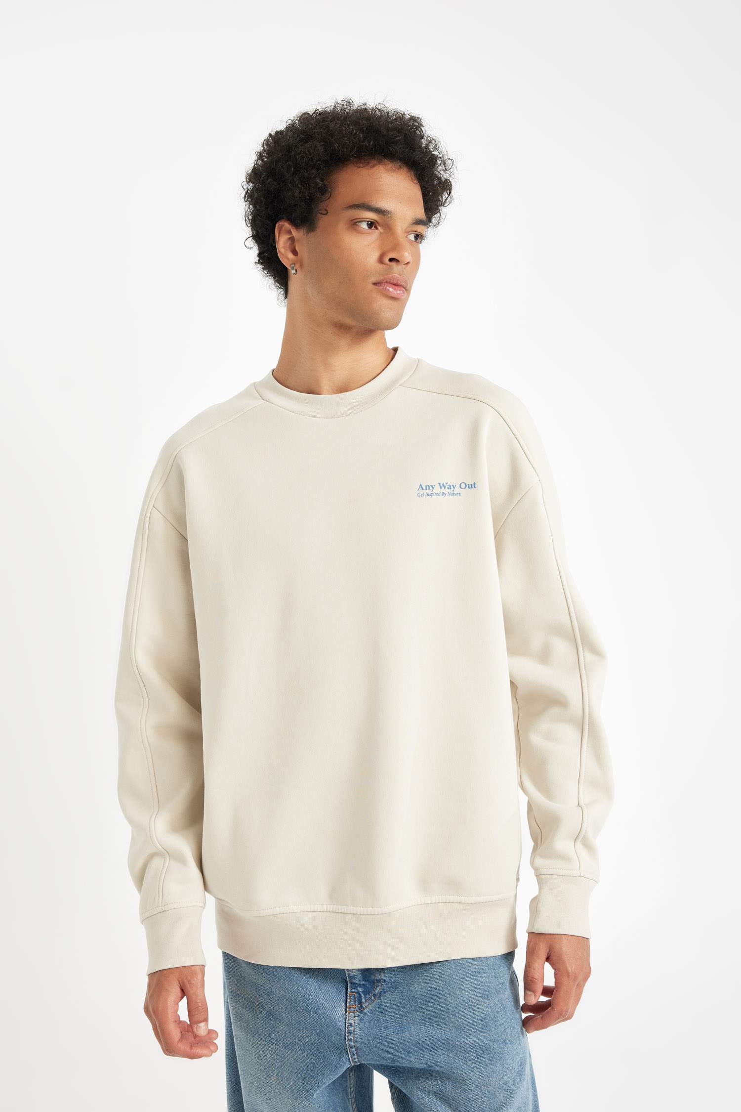 Boxy Fit Bisiklet Yaka Sırt Baskılı Sweatshirt