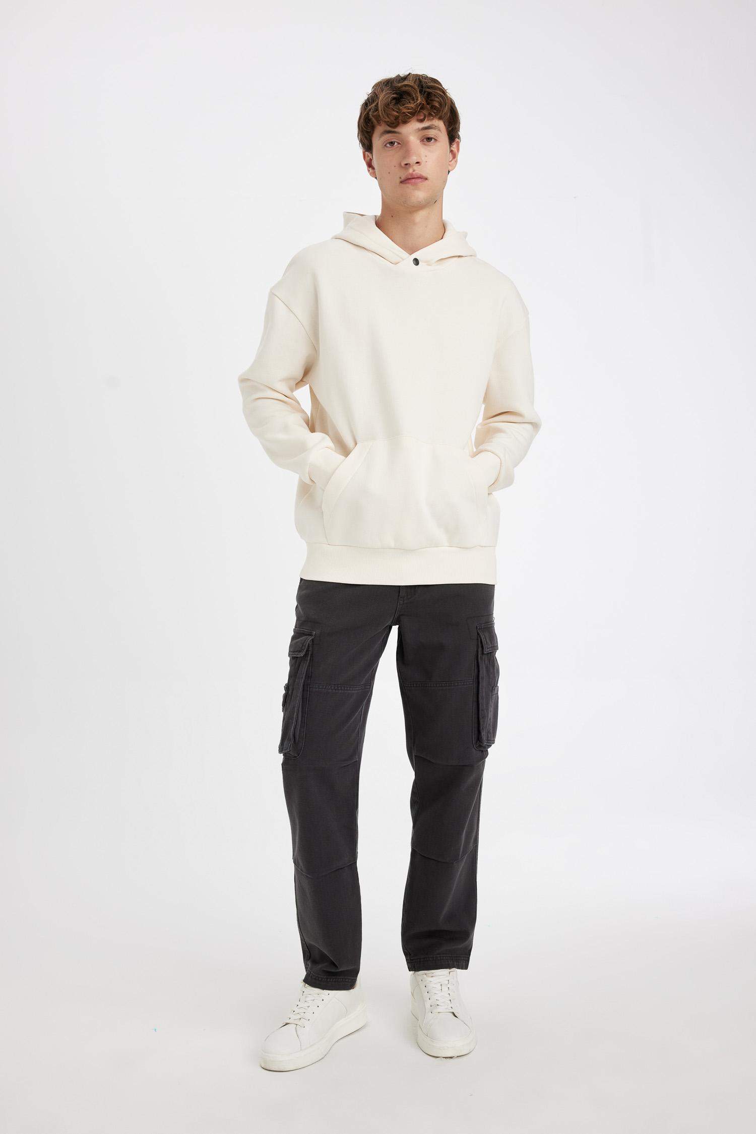 Boxy Fit Kapüşonlu Sırt Baskılı Sweatshirt