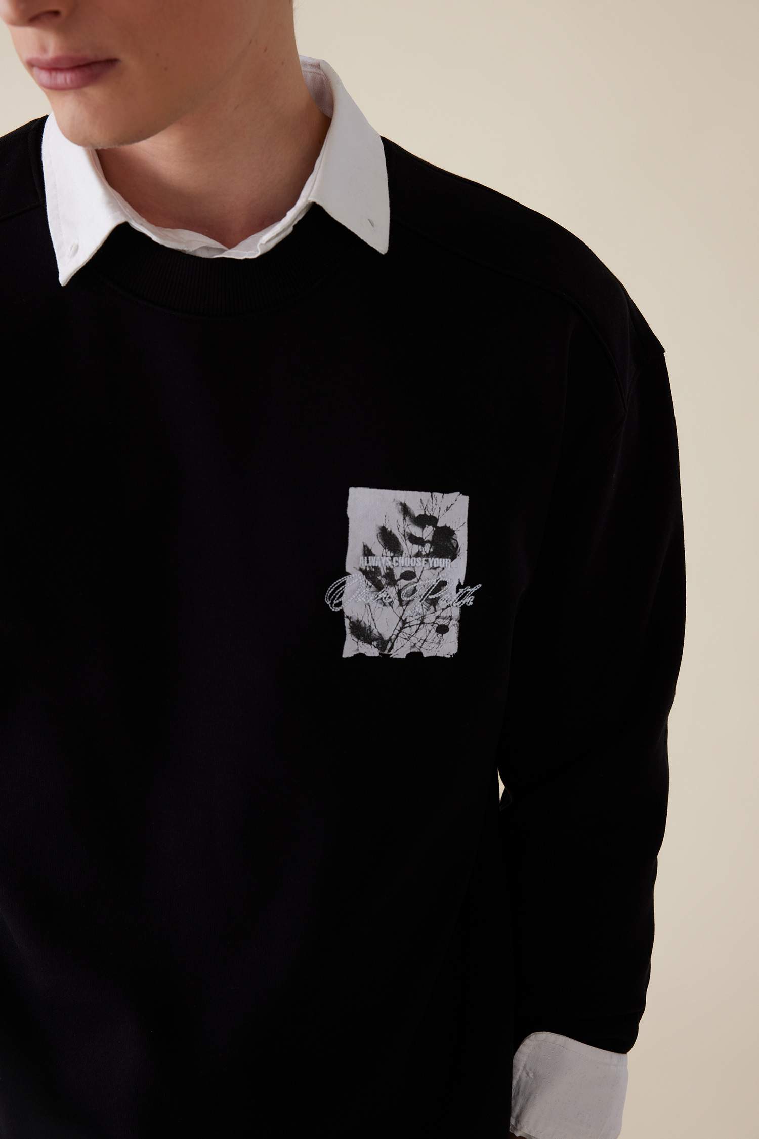 Boxy Fit Bisiklet Yaka Baskılı Sweatshirt