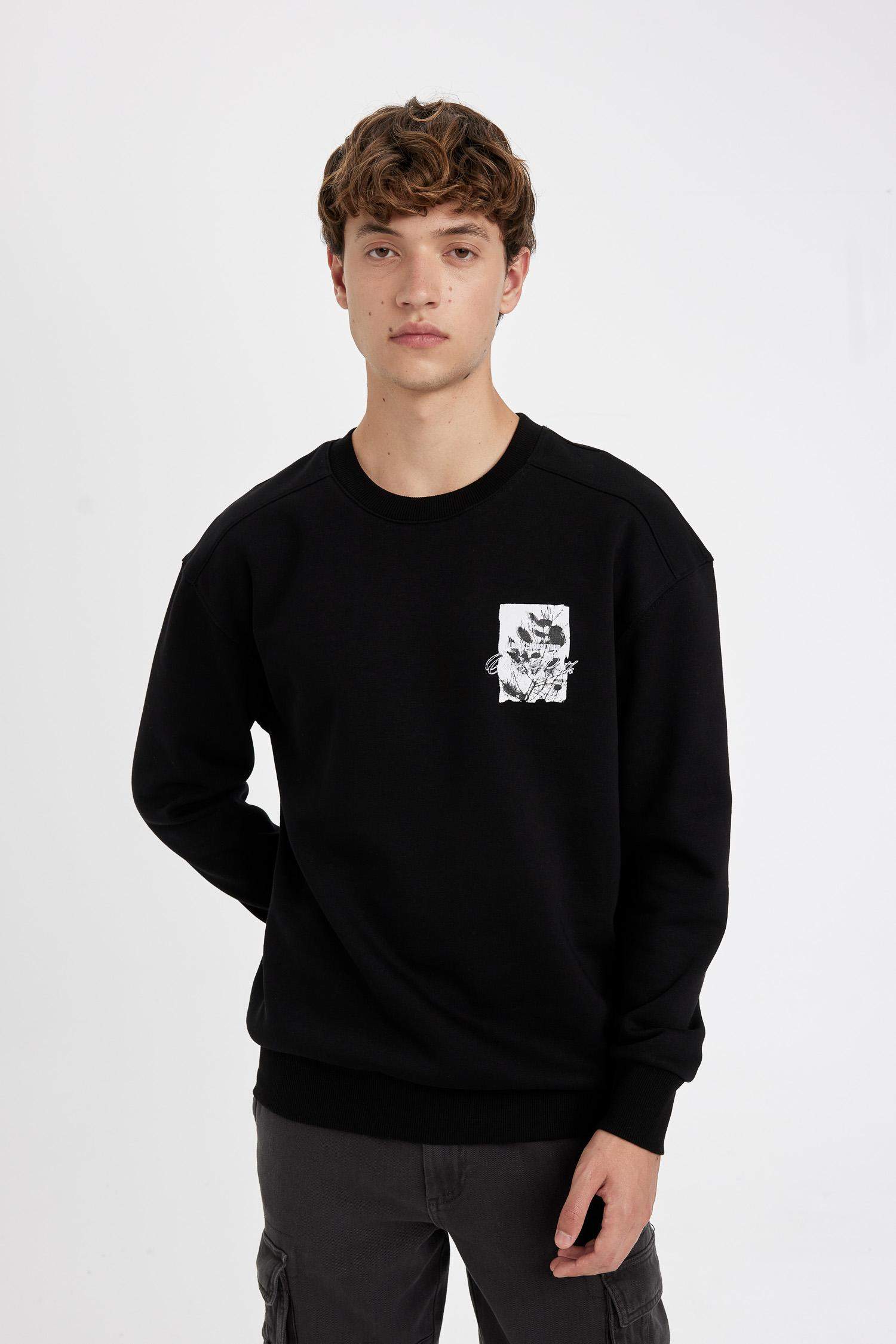 Boxy Fit Bisiklet Yaka Baskılı Sweatshirt