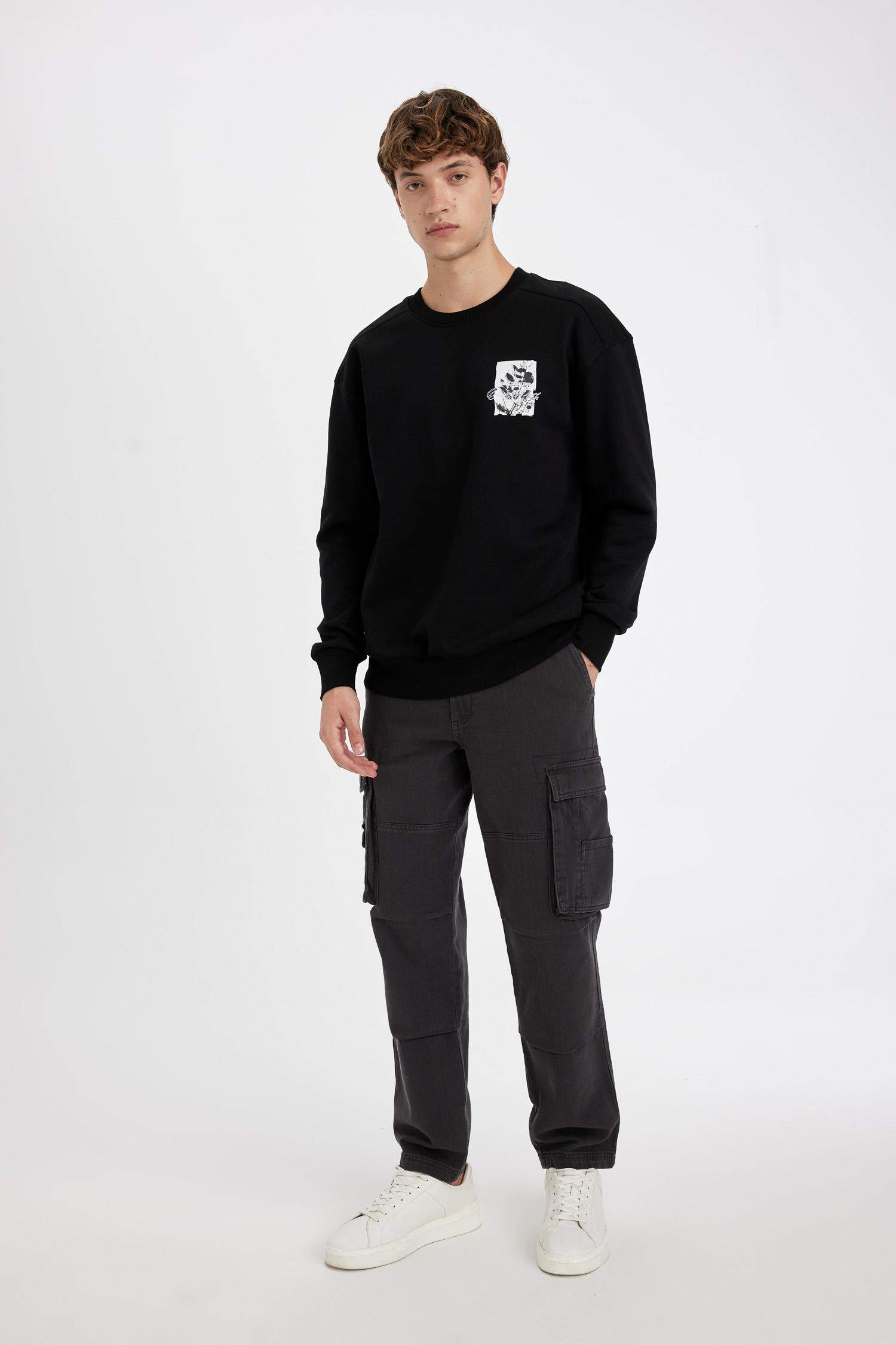 Boxy Fit Bisiklet Yaka Baskılı Sweatshirt