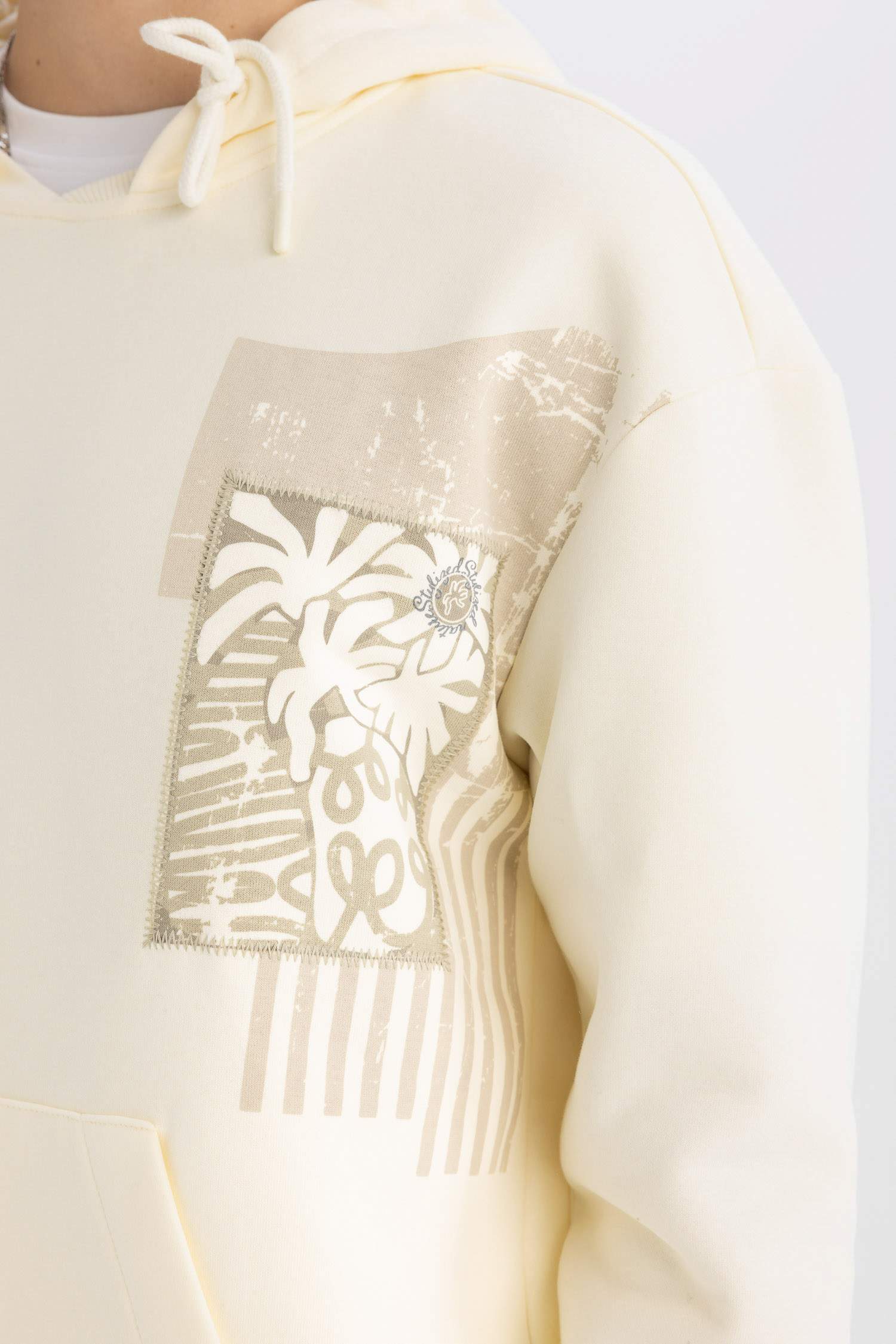 Boxy Fit Hooded Printed Kangaroo Pocket Sweatshirt