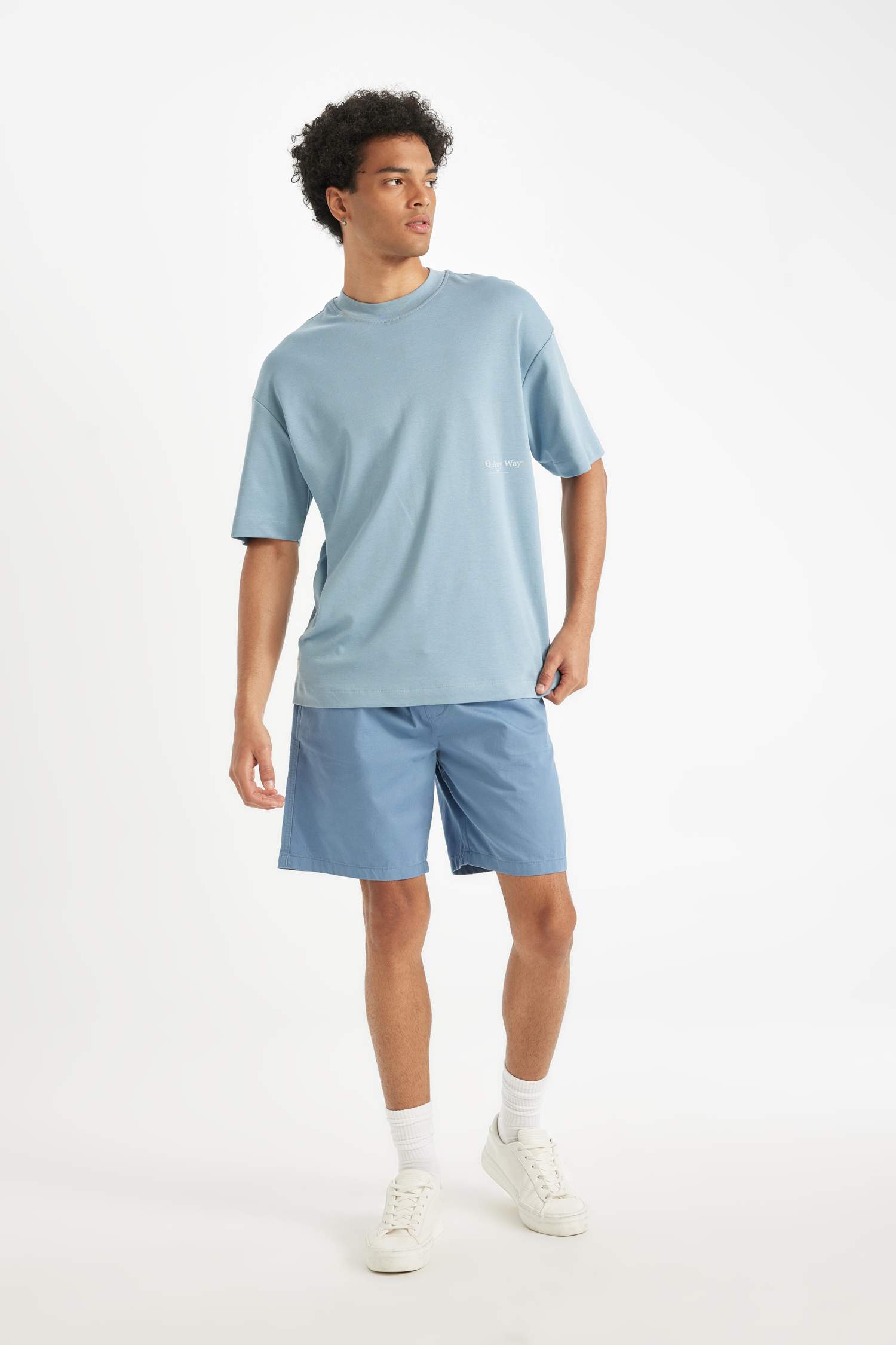 %100 Pamuk Boxy Fit Bisiklet Yaka Baskılı Kısa Kollu Ağır Kumaş Tişört