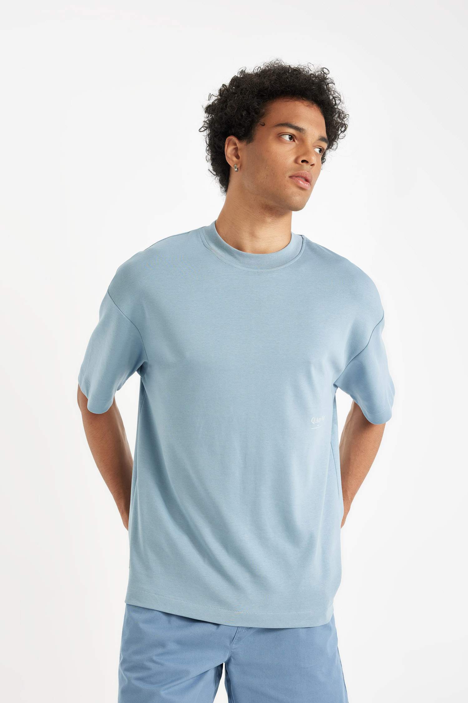 %100 Pamuk Boxy Fit Bisiklet Yaka Baskılı Kısa Kollu Ağır Kumaş Tişört