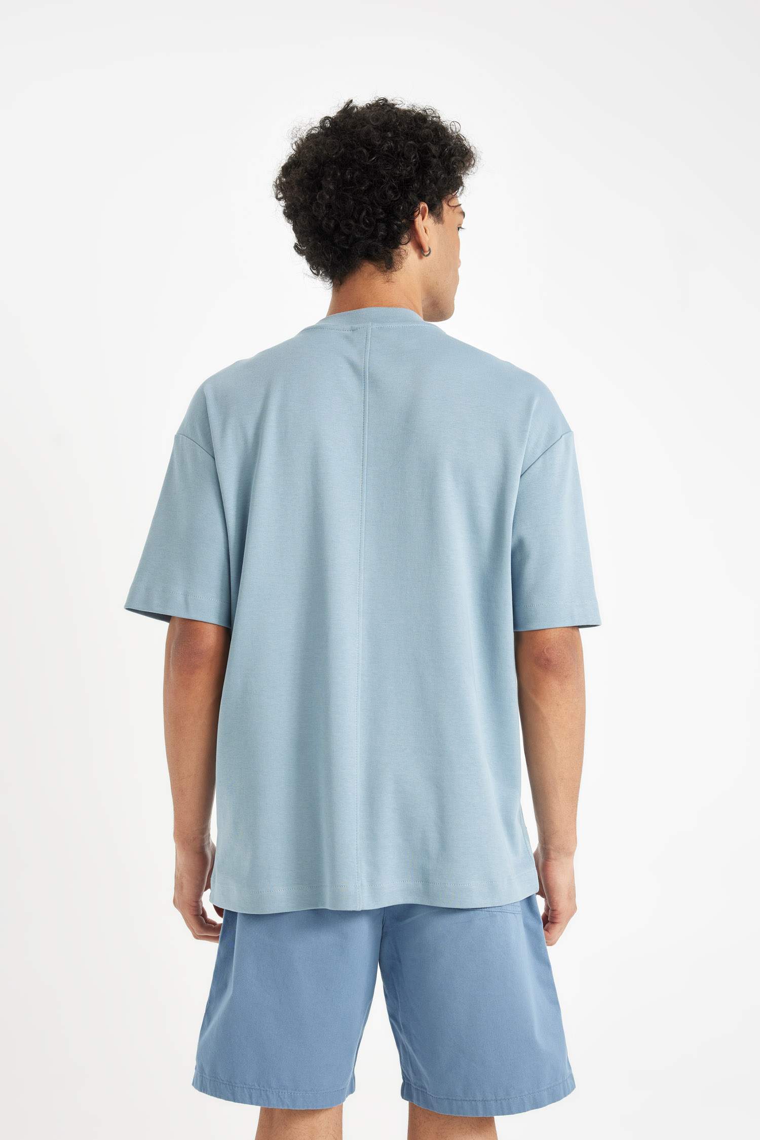 %100 Pamuk Boxy Fit Bisiklet Yaka Baskılı Kısa Kollu Ağır Kumaş Tişört