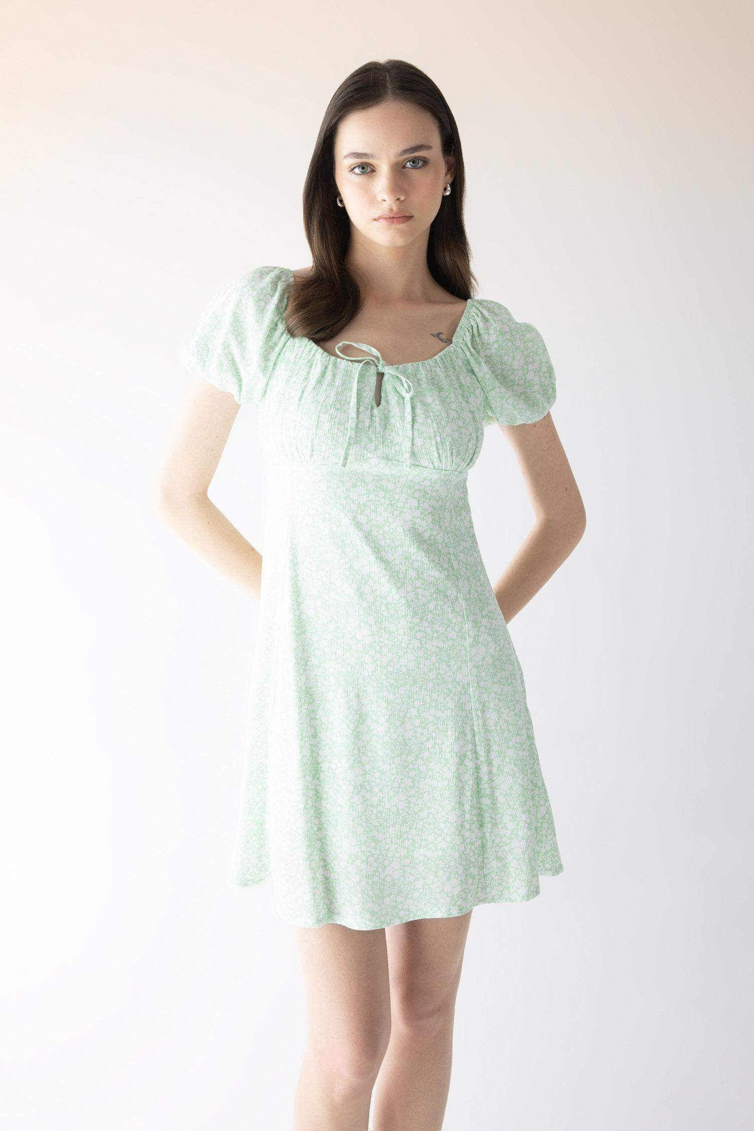 فستان قصير فلورال نص ردن فيسكوز بياخة قلب