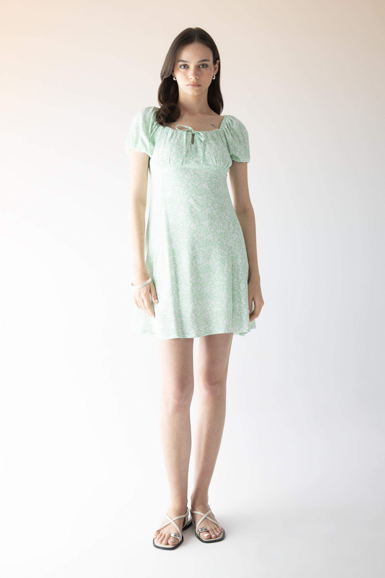 فستان قصير فلورال نص ردن فيسكوز بياخة قلب