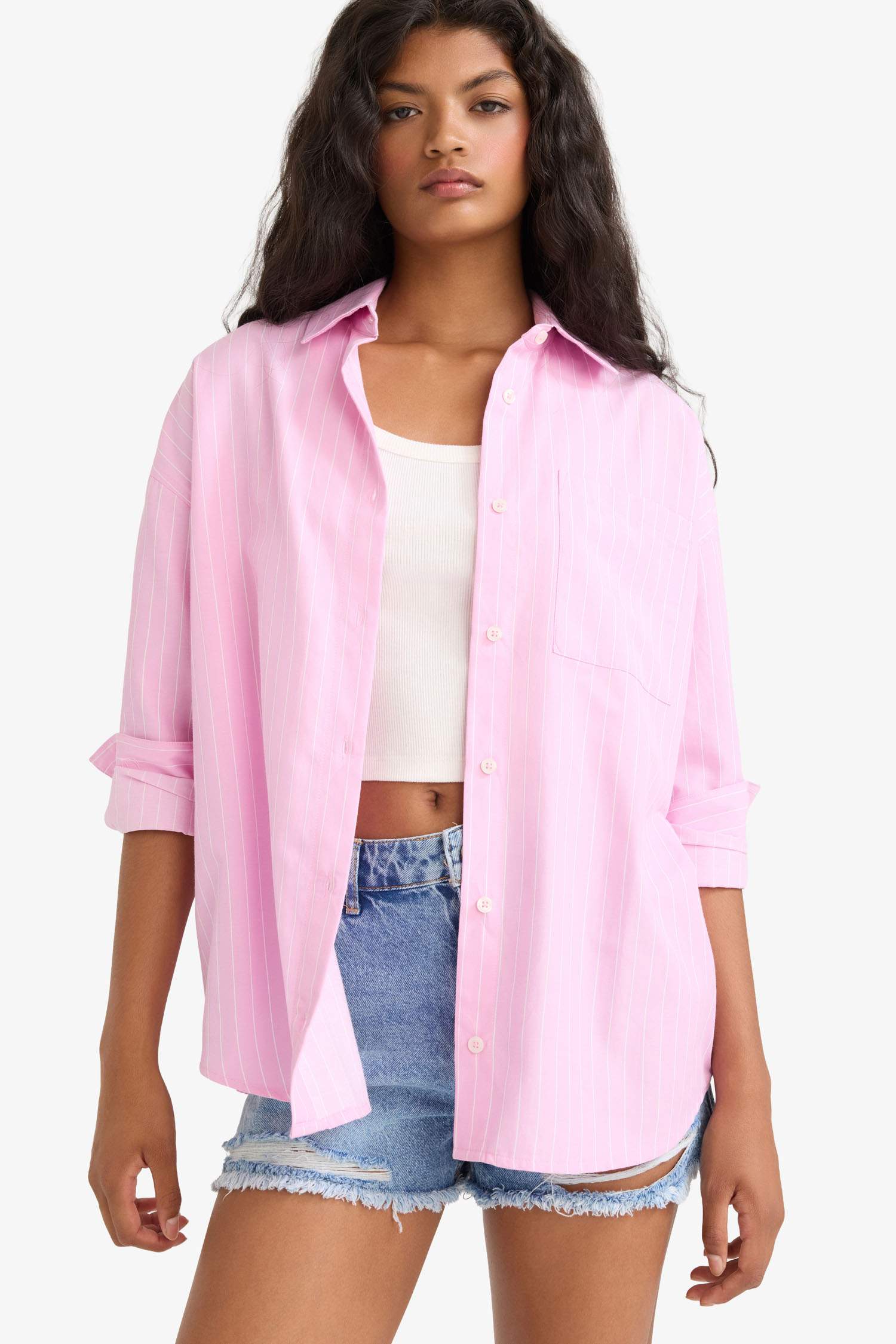 Oversize Fit Shirt Collar Poplin Long Sleeve Shirt