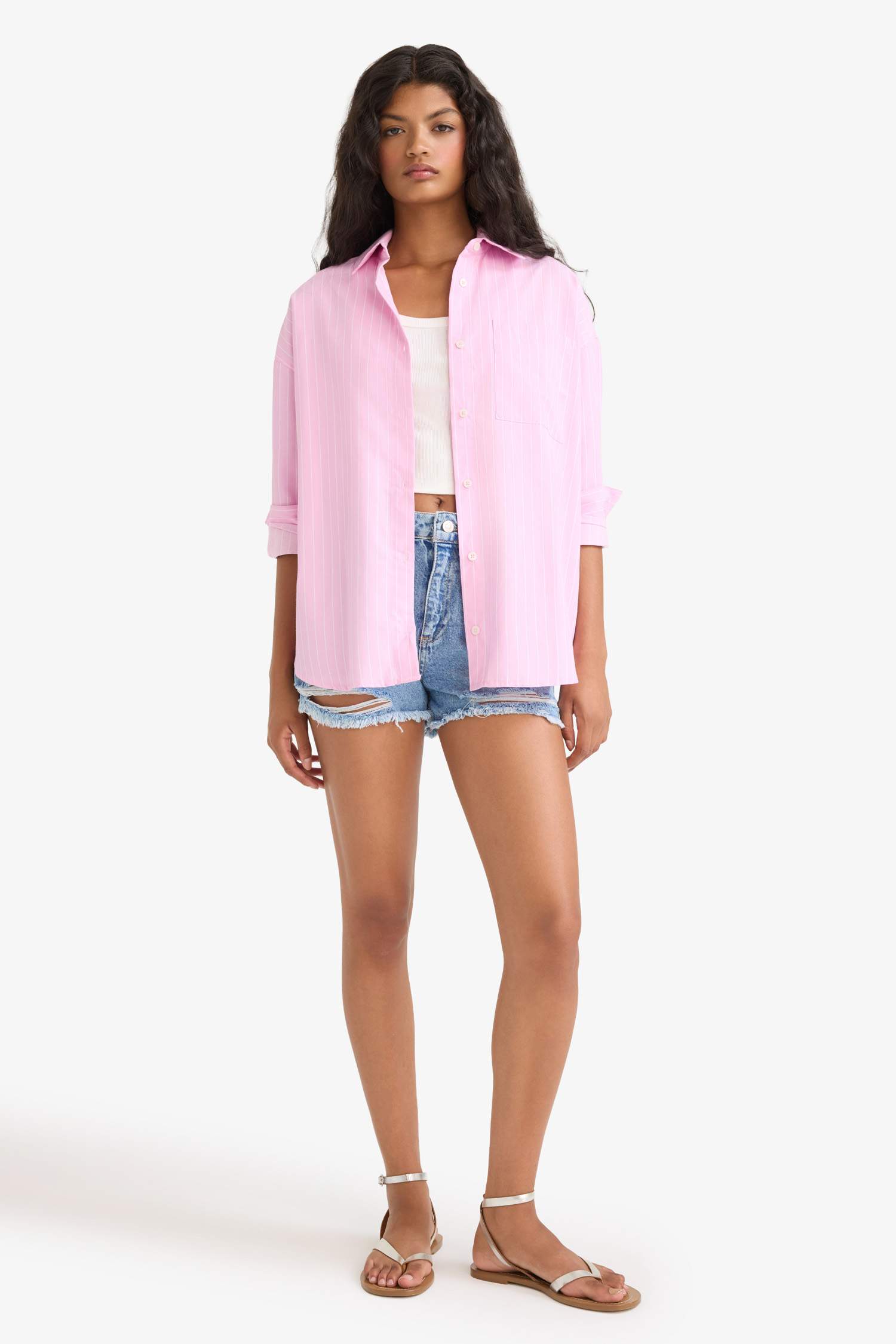 Oversize Fit Shirt Collar Poplin Long Sleeve Shirt