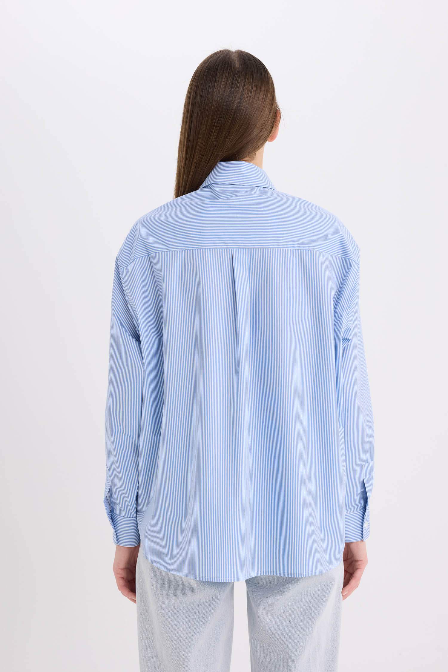 قميص كم طويل بوبلين مطبوع اوفر سايز بياقة قميص