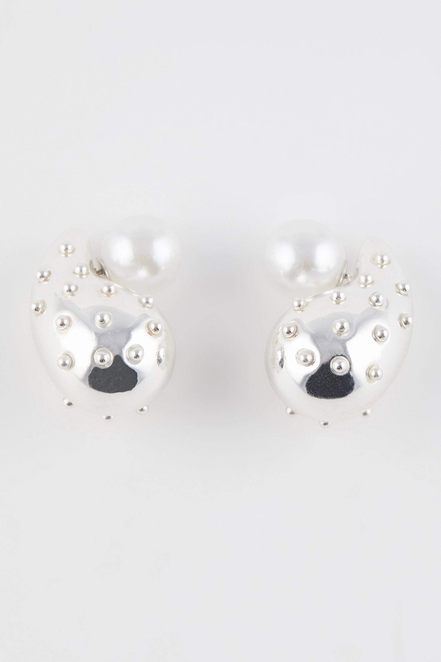 Woman Pearl Detailed Silver Earrings
