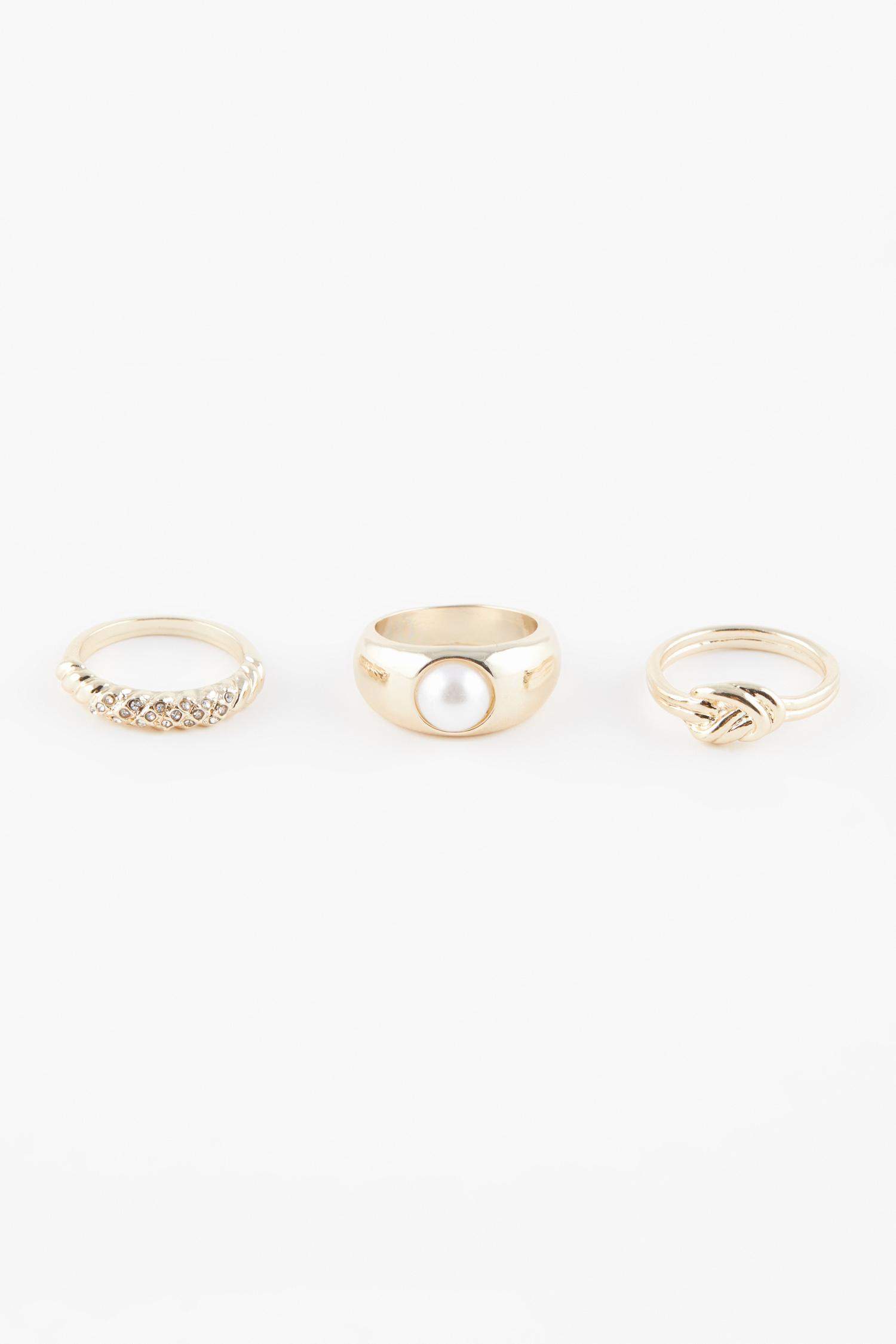 خاتم حريمي ذهبي باللؤلؤ - 3 قطع