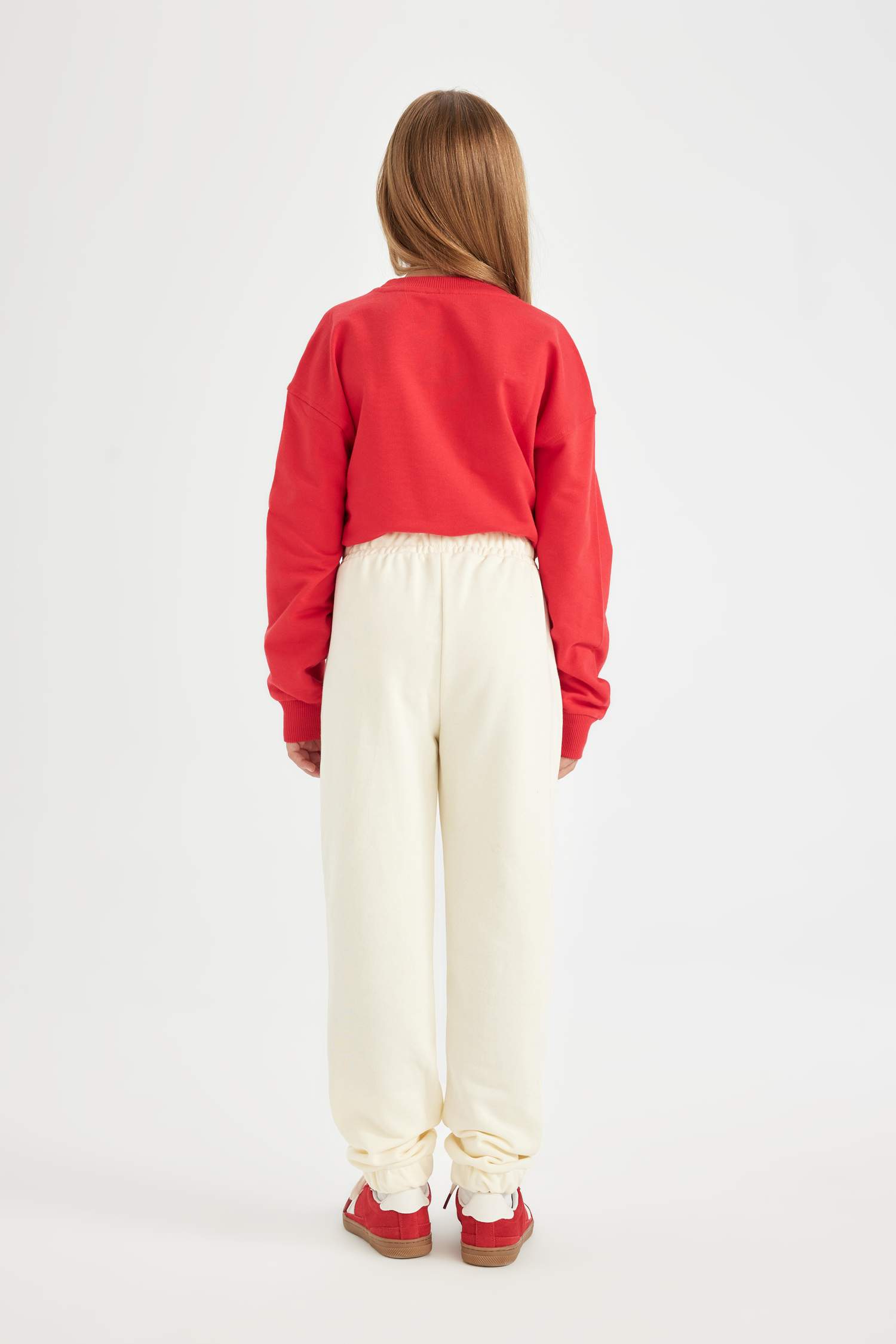 Kız Çocuk Ekru Baskılı Beli Paçası Lastikli Cepli Jogger Okul Eşofman Altı